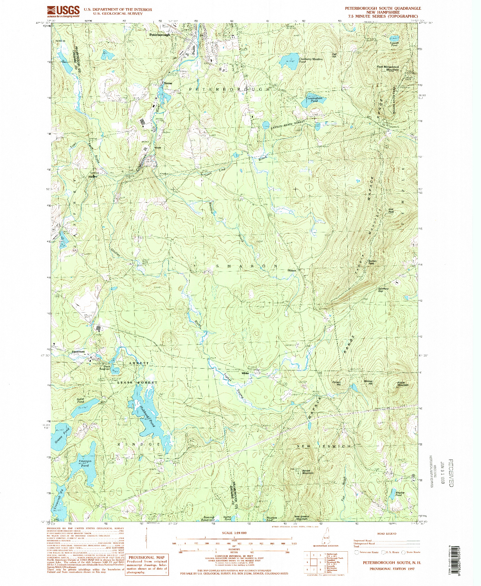 USGS 1:24000-SCALE QUADRANGLE FOR PETERBOROUGH SOUTH, NH 1997