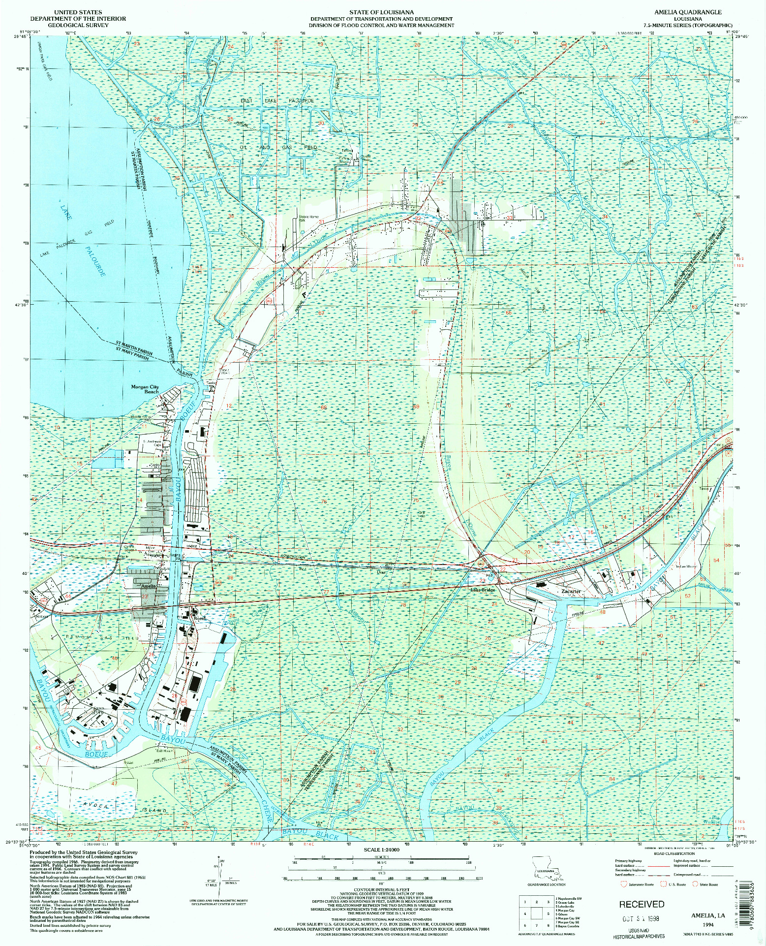 USGS 1:24000-SCALE QUADRANGLE FOR AMELIA, LA 1994