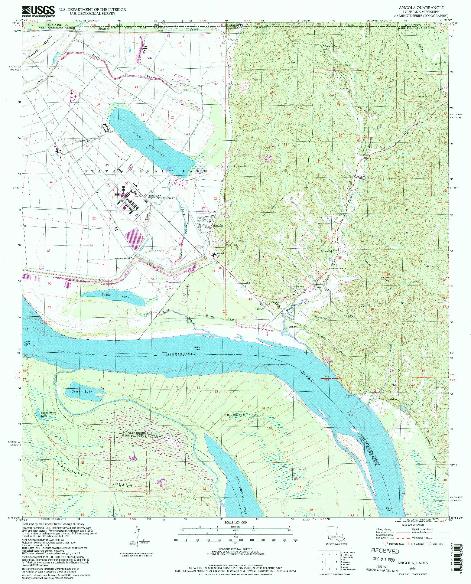 USGS 1:24000-SCALE QUADRANGLE FOR ANGOLA, LA 1996