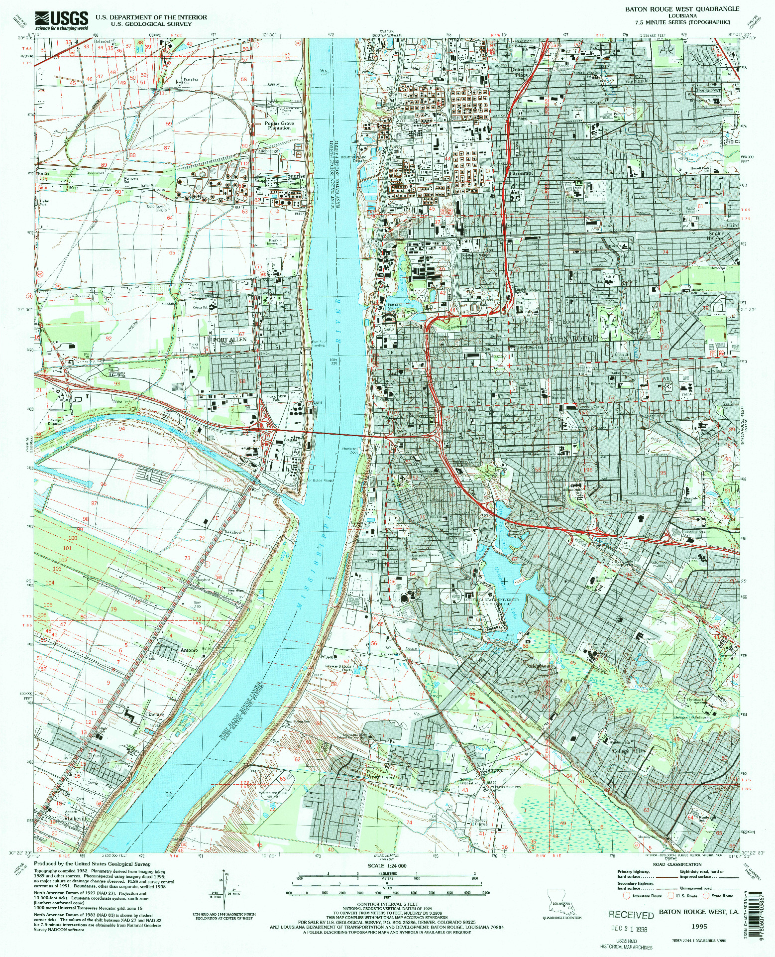 USGS 1:24000-SCALE QUADRANGLE FOR BATON ROUGE WEST, LA 1995