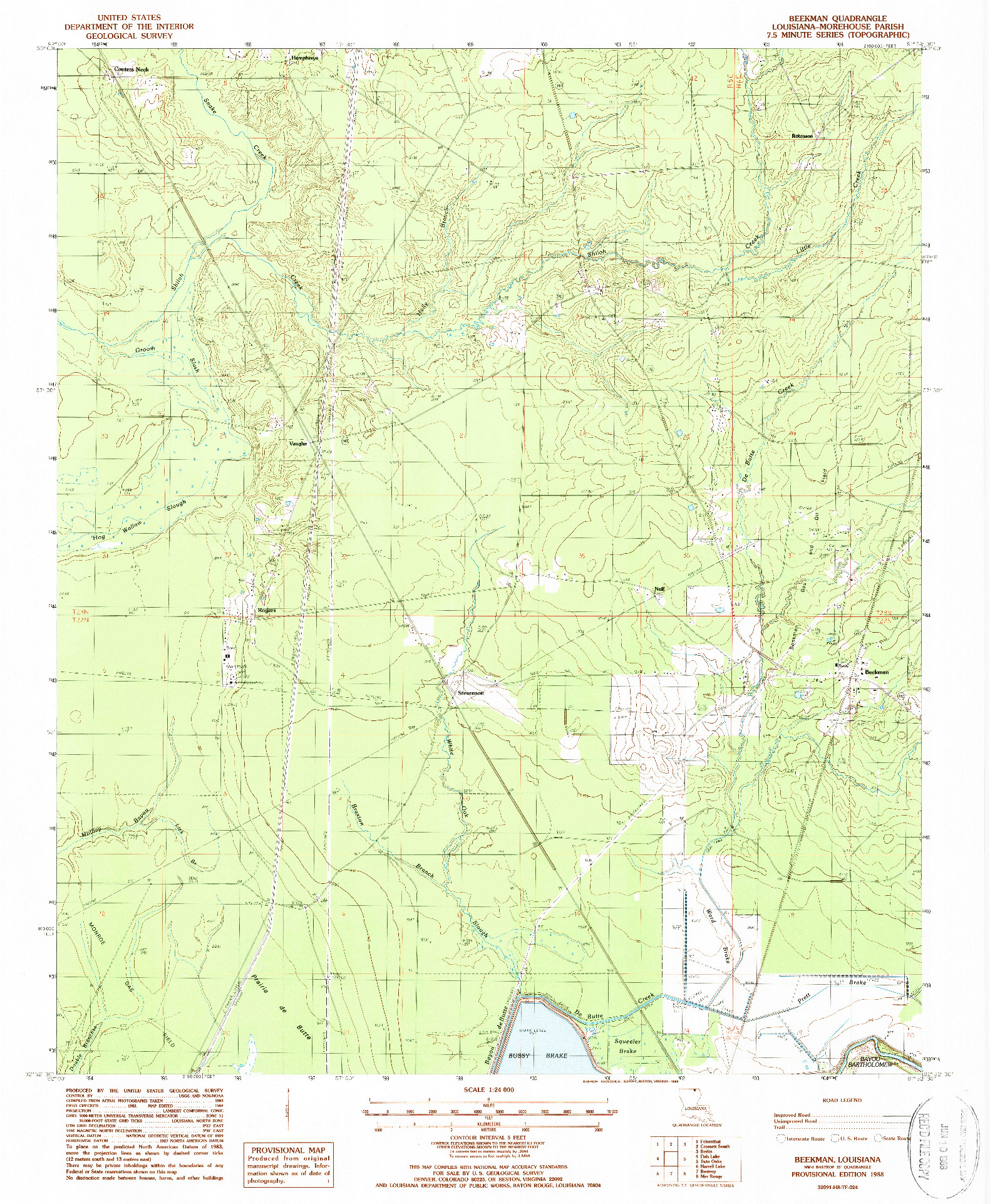USGS 1:24000-SCALE QUADRANGLE FOR BEEKMAN, LA 1998