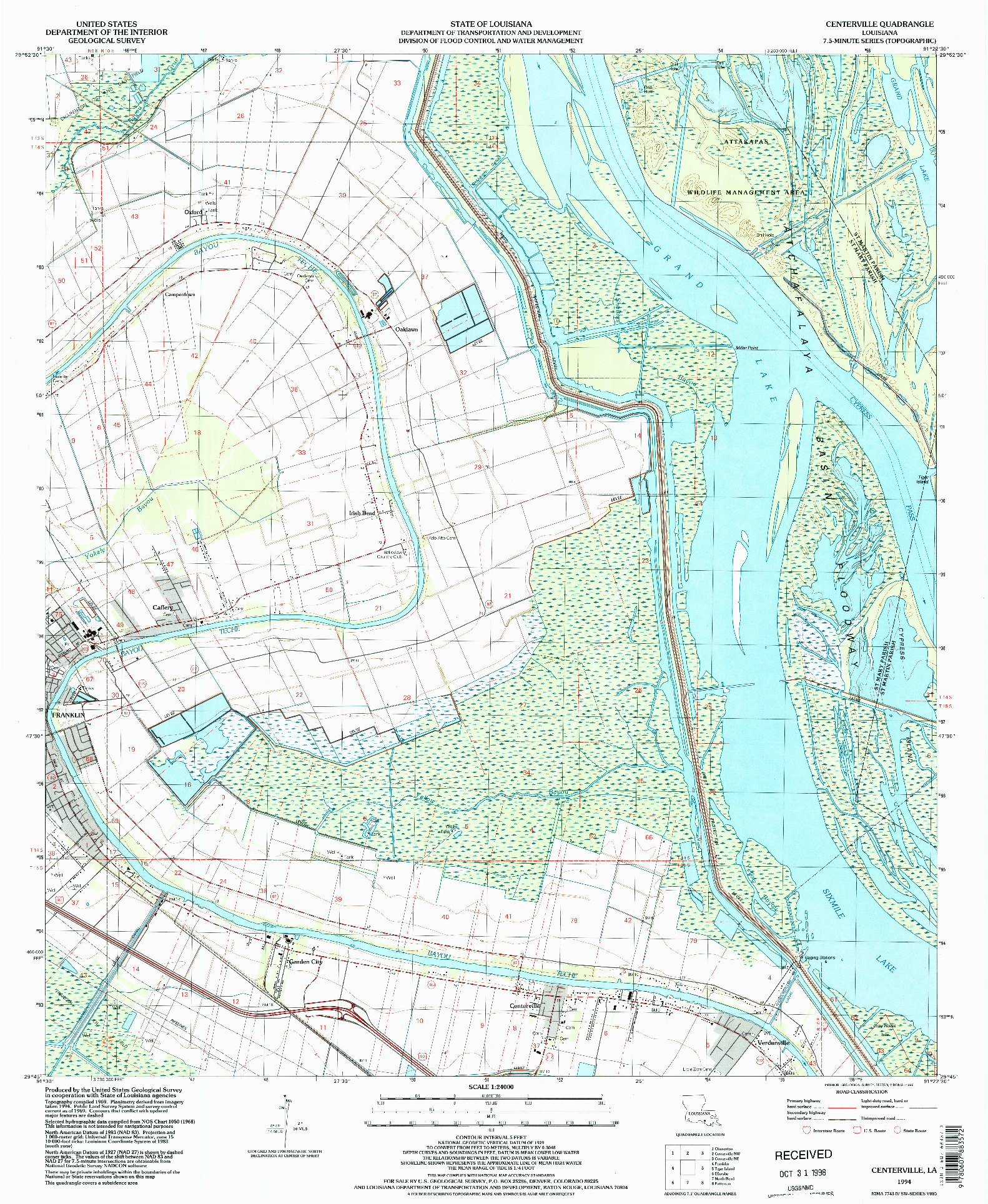 USGS 1:24000-SCALE QUADRANGLE FOR CENTERVILLE, LA 1994