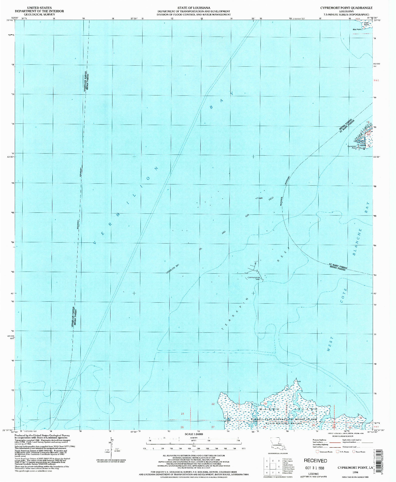 USGS 1:24000-SCALE QUADRANGLE FOR CYPREMORT POINT, LA 1994
