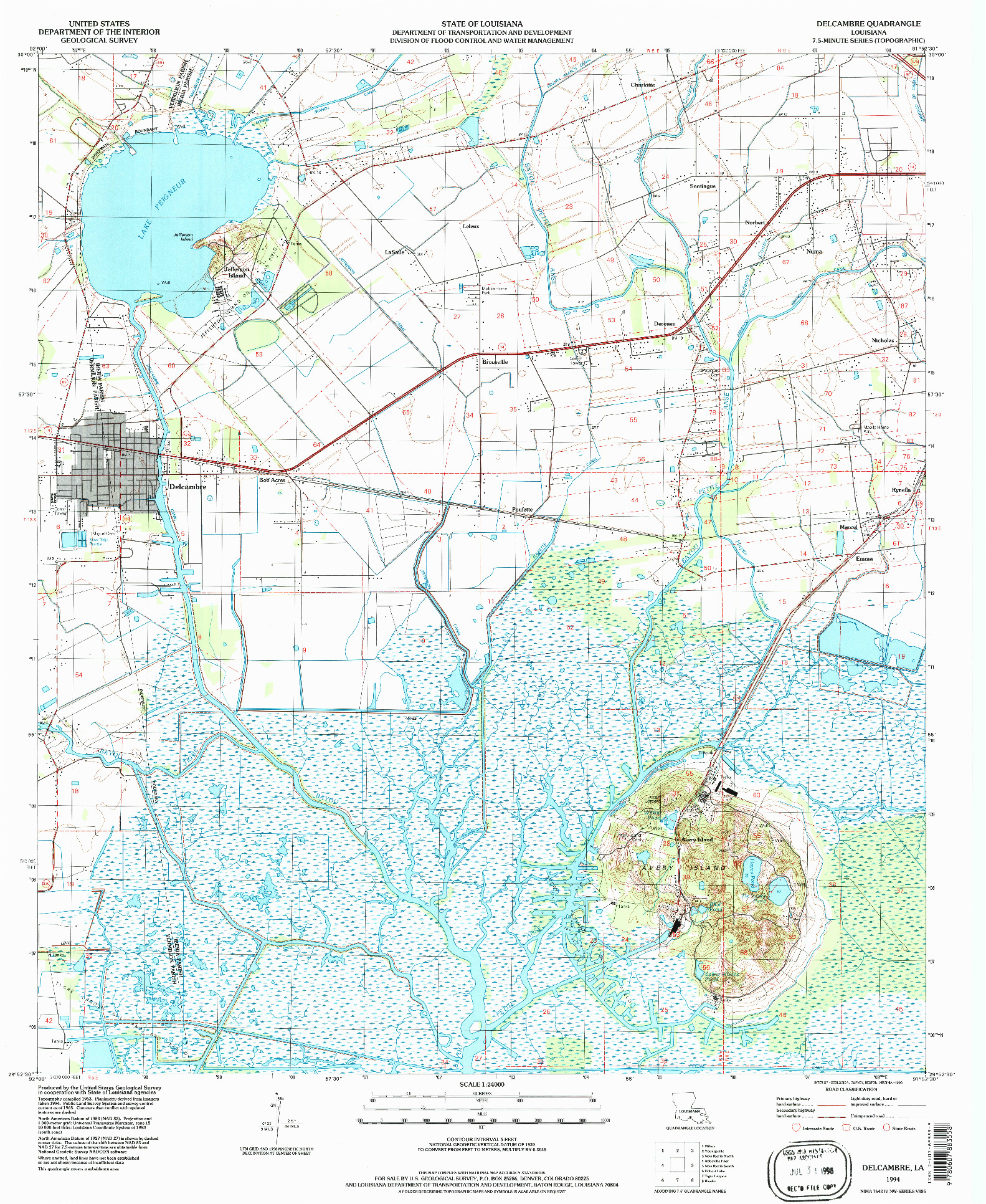 USGS 1:24000-SCALE QUADRANGLE FOR DELCAMBRE, LA 1994