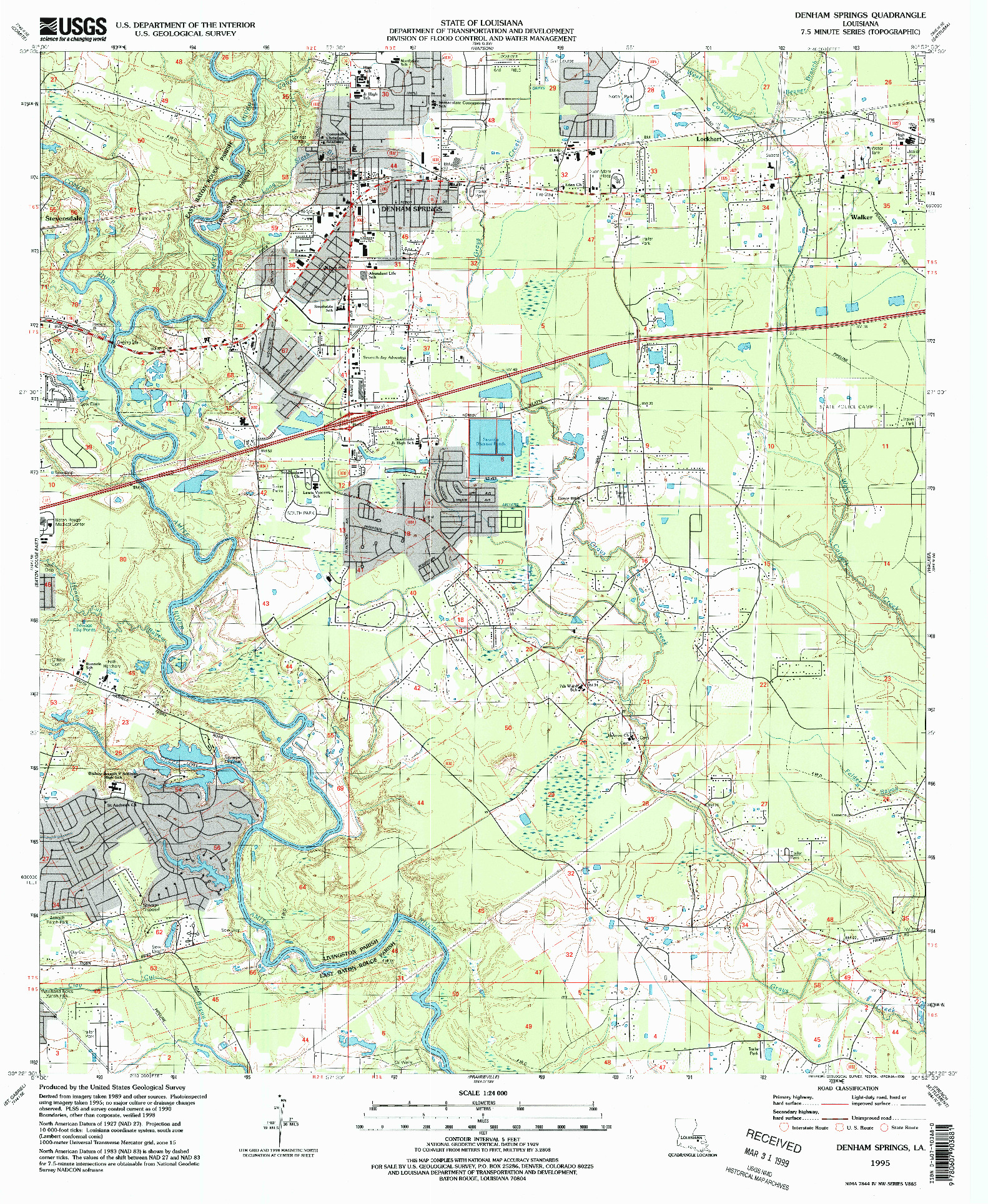 USGS 1:24000-SCALE QUADRANGLE FOR DENHAM SPRINGS, LA 1995