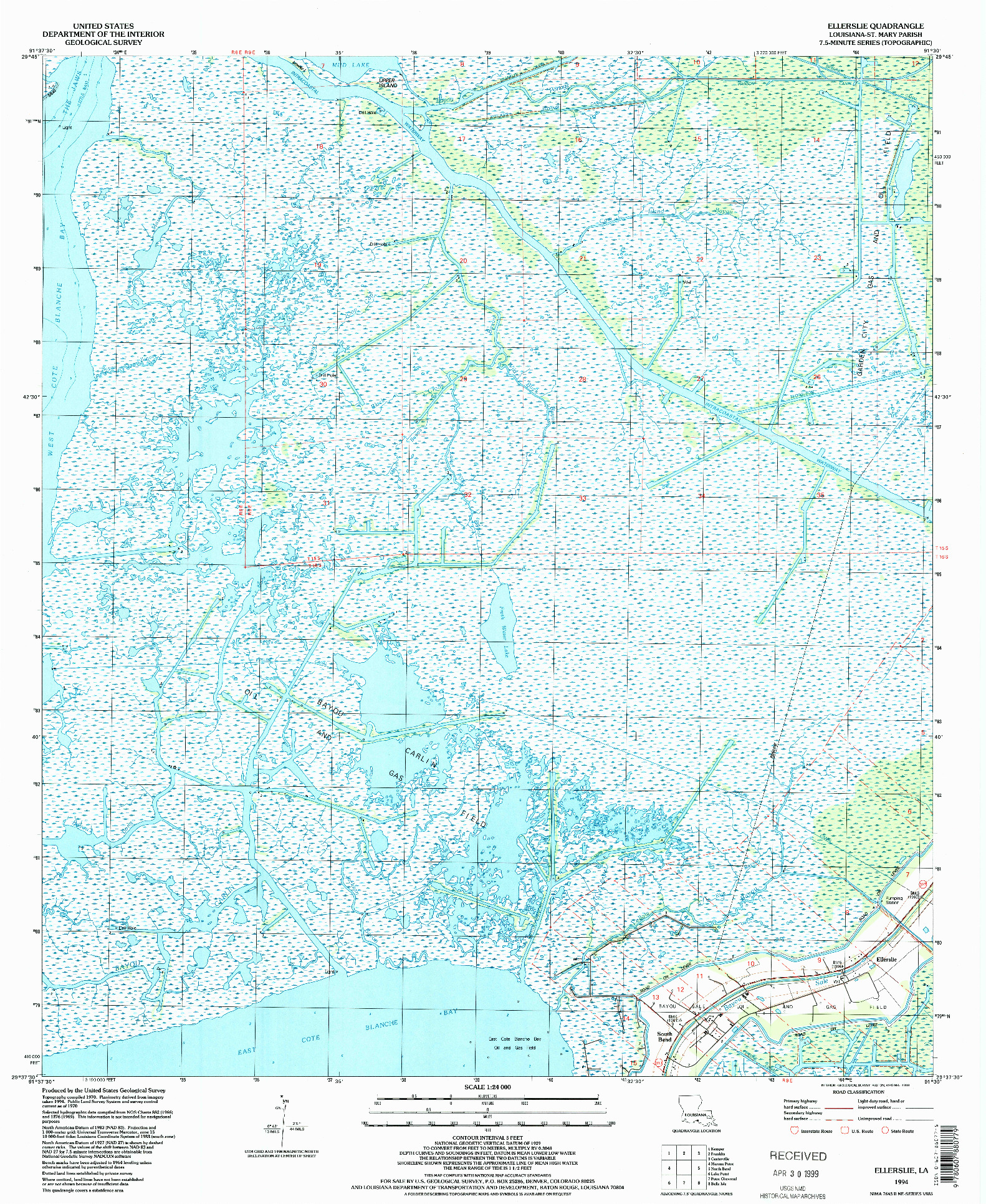 USGS 1:24000-SCALE QUADRANGLE FOR ELLERSLIE, LA 1994