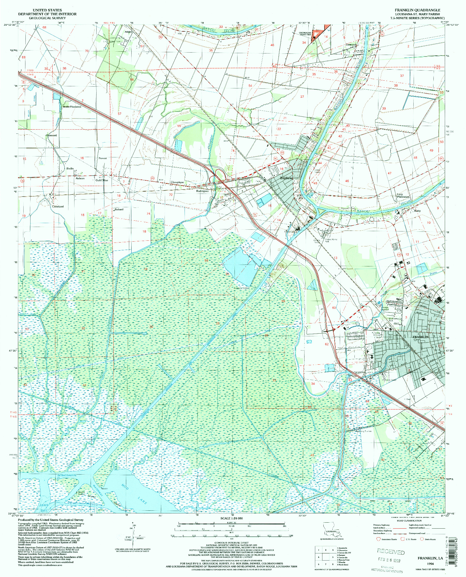 USGS 1:24000-SCALE QUADRANGLE FOR FRANKLIN, LA 1994