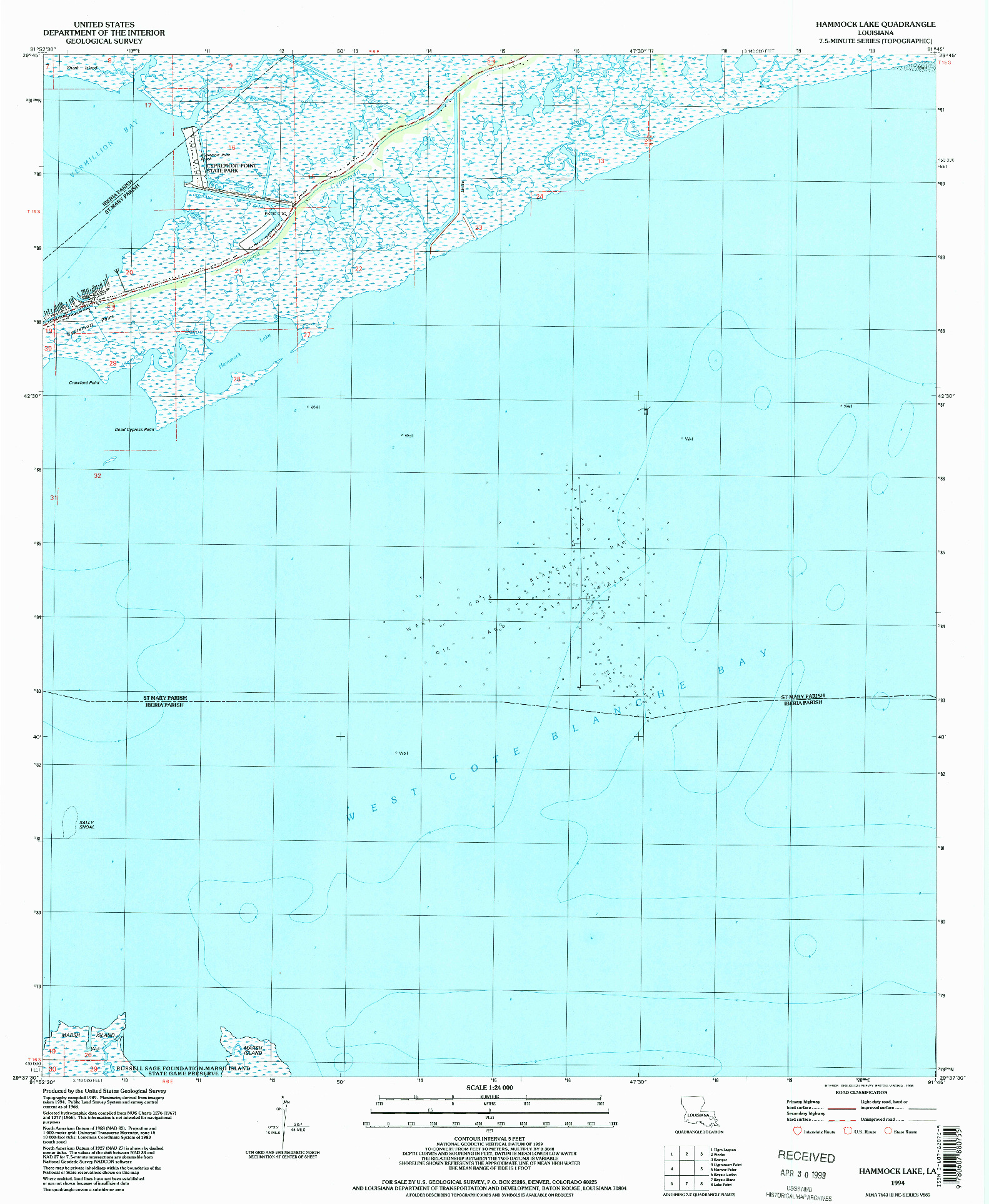 USGS 1:24000-SCALE QUADRANGLE FOR HAMMOCK LAKE, LA 1994