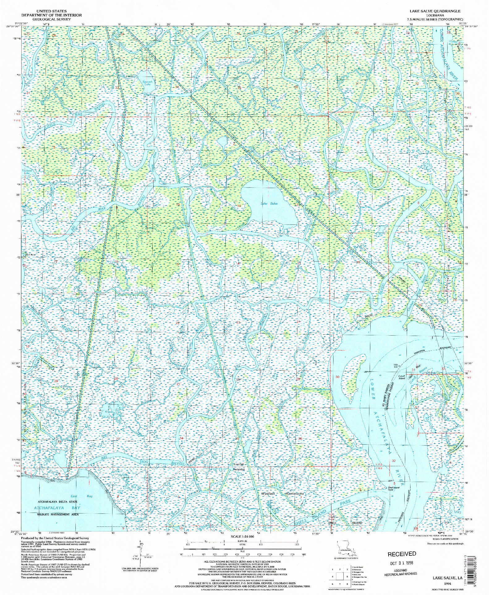 USGS 1:24000-SCALE QUADRANGLE FOR LAKE SALVE, LA 1994