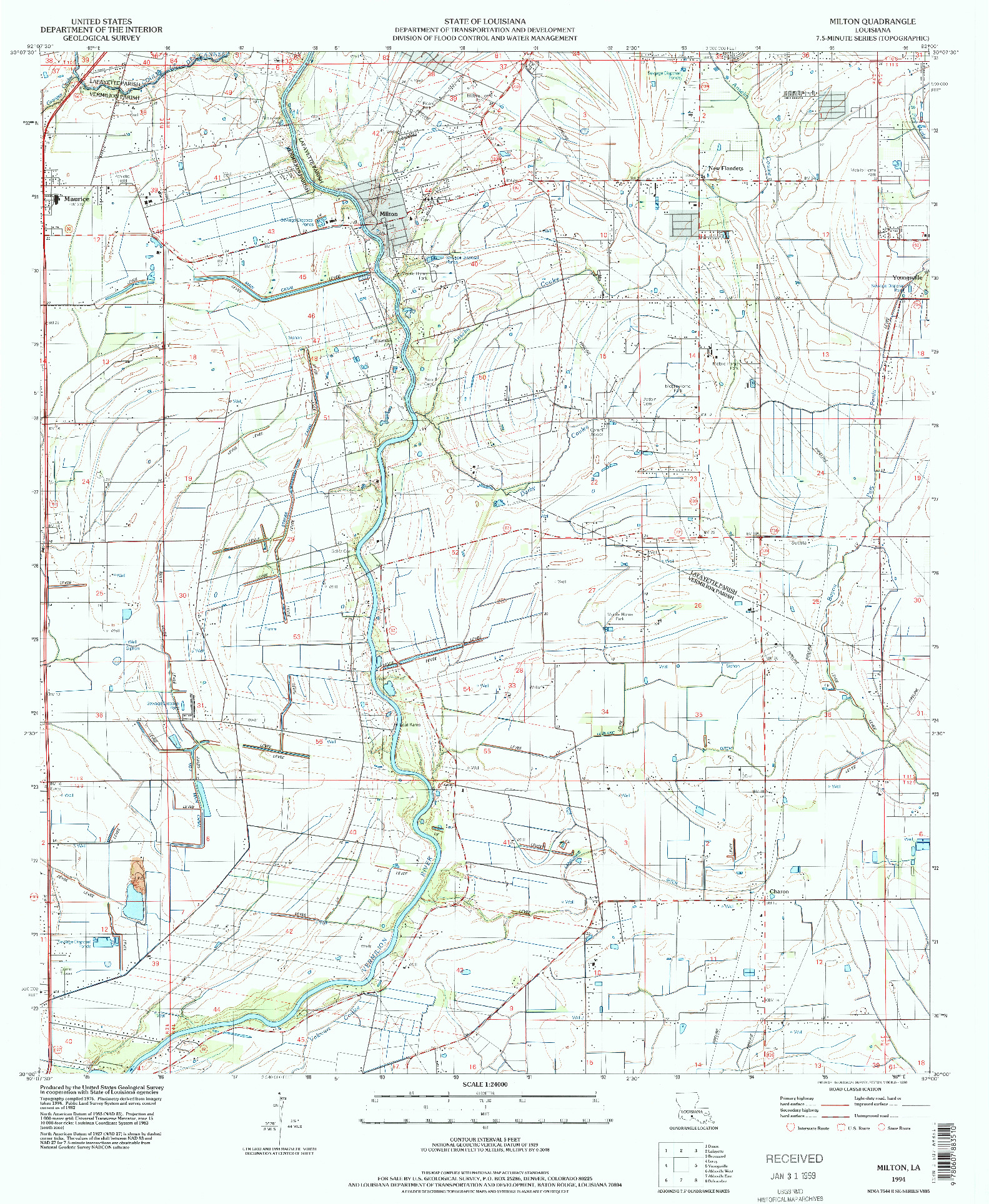 USGS 1:24000-SCALE QUADRANGLE FOR MILTON, LA 1994