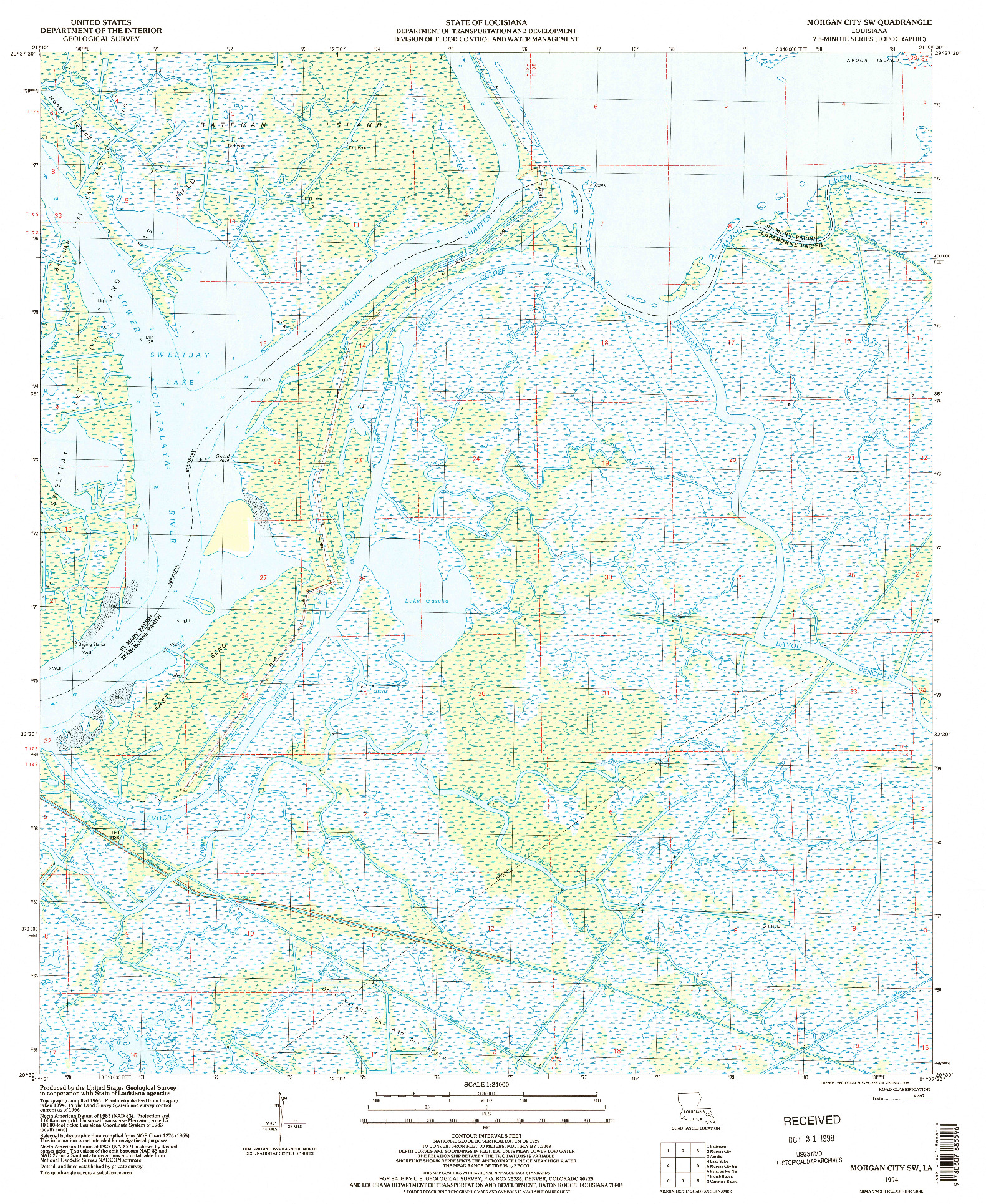 USGS 1:24000-SCALE QUADRANGLE FOR MORGAN CITY SW, LA 1994