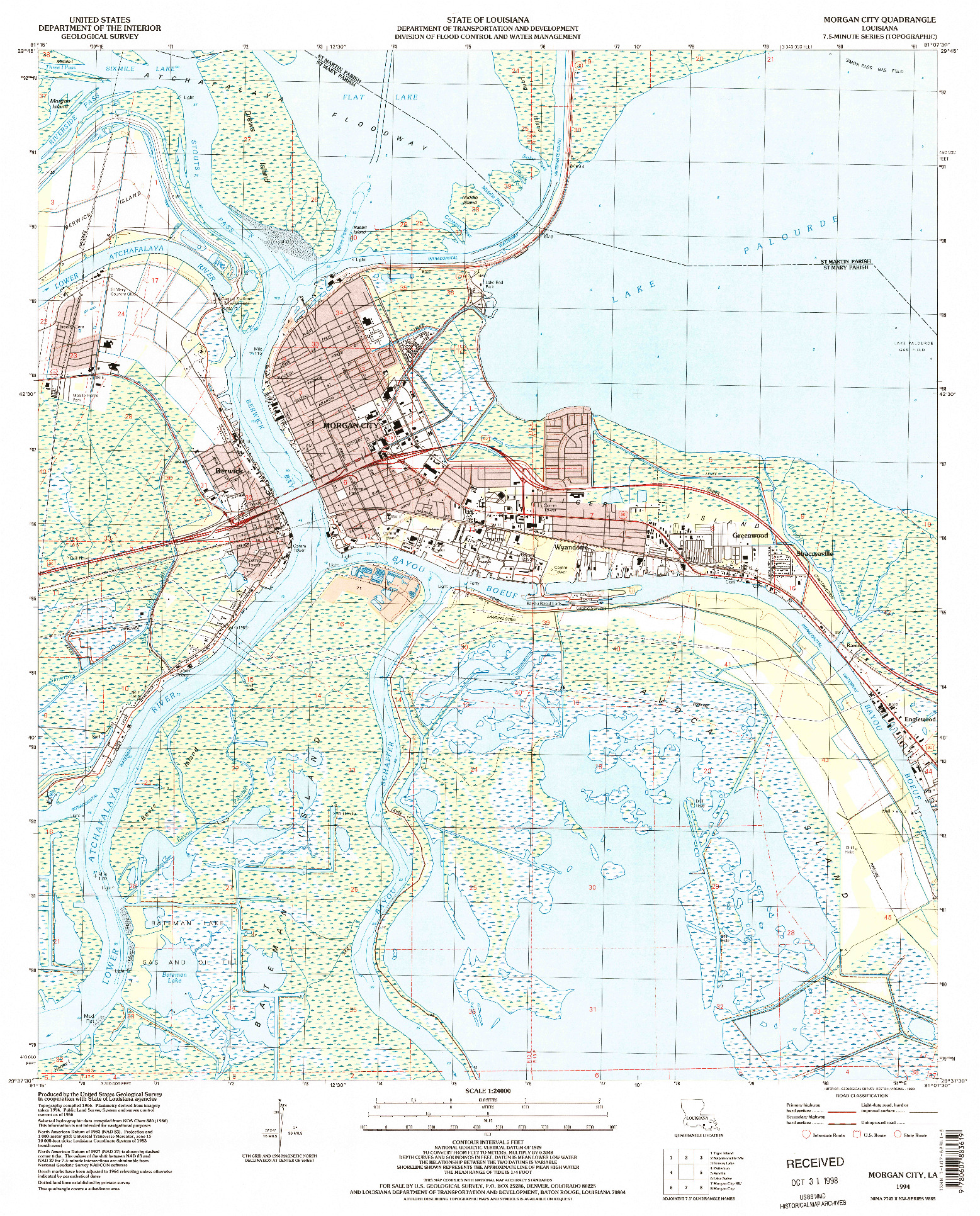 USGS 1:24000-SCALE QUADRANGLE FOR MORGAN CITY, LA 1994