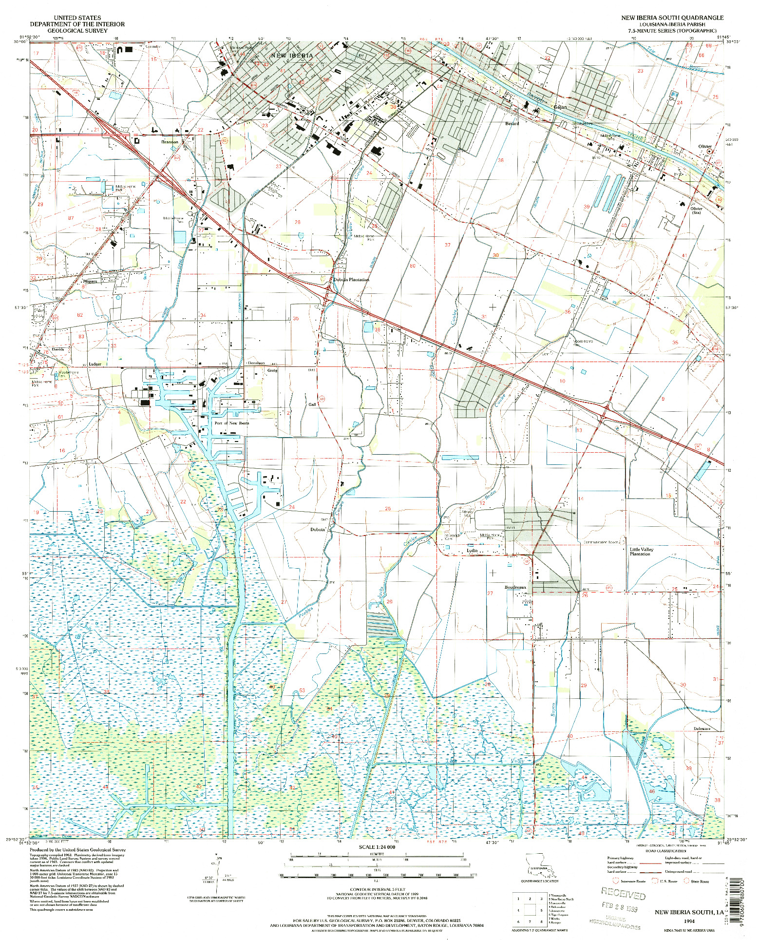 USGS 1:24000-SCALE QUADRANGLE FOR NEW IBERIA SOUTH, LA 1994