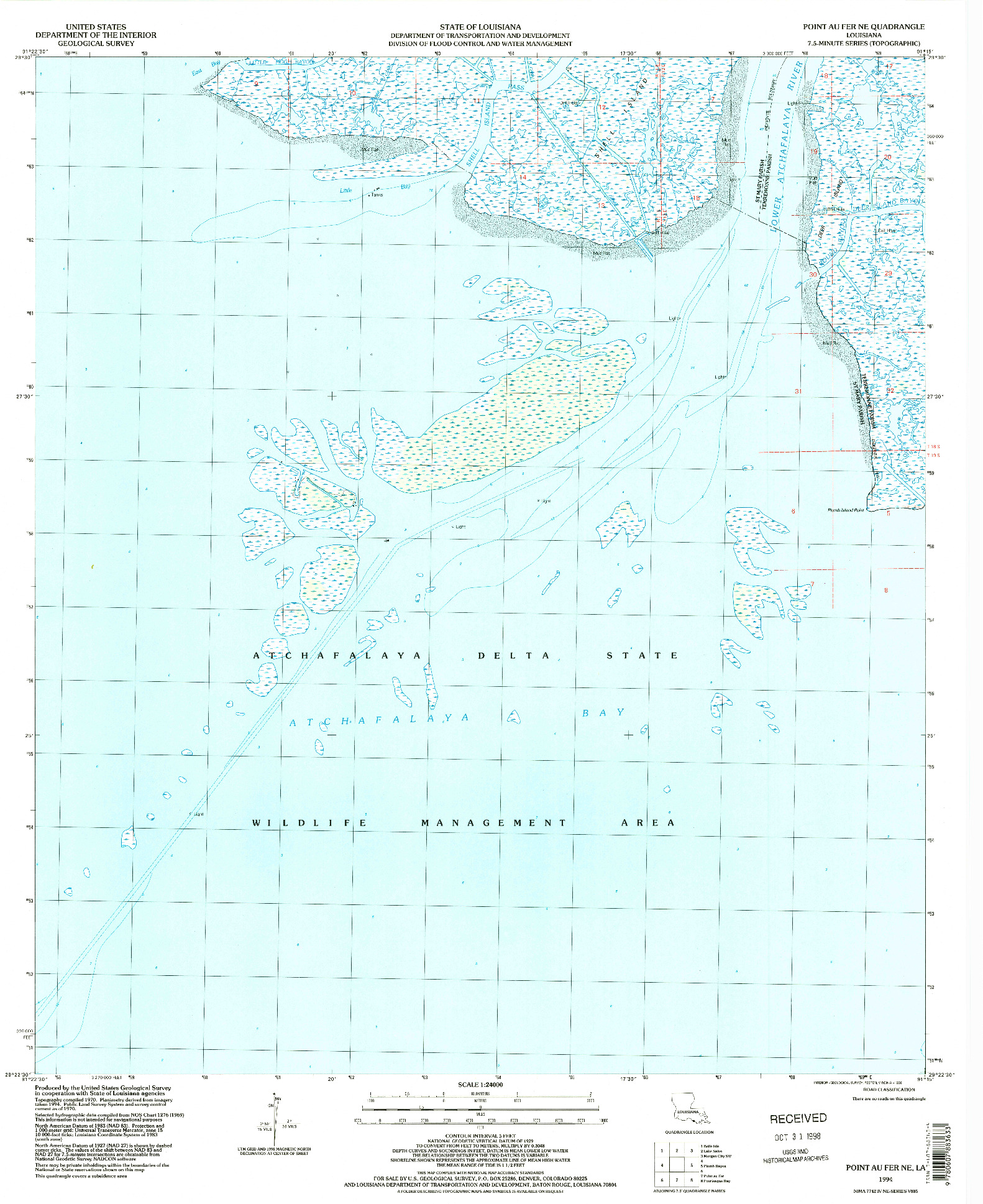 USGS 1:24000-SCALE QUADRANGLE FOR POINT AU FER NE, LA 1994