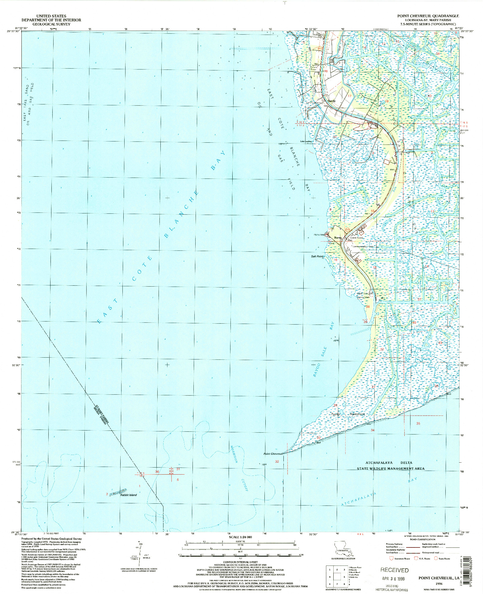 USGS 1:24000-SCALE QUADRANGLE FOR POINT CHEVREUIL, LA 1994
