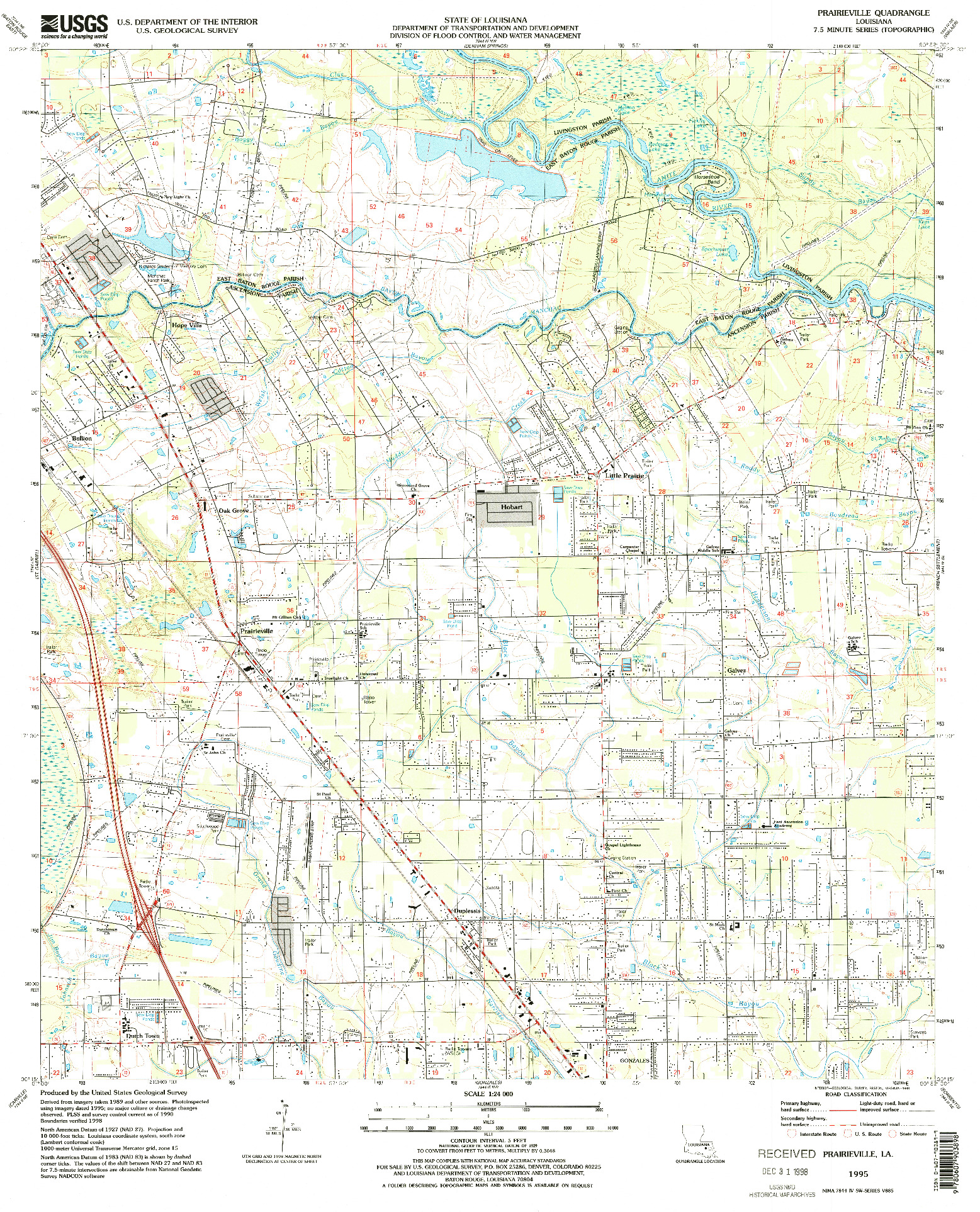 USGS 1:24000-SCALE QUADRANGLE FOR PRAIRIEVILLE, LA 1995