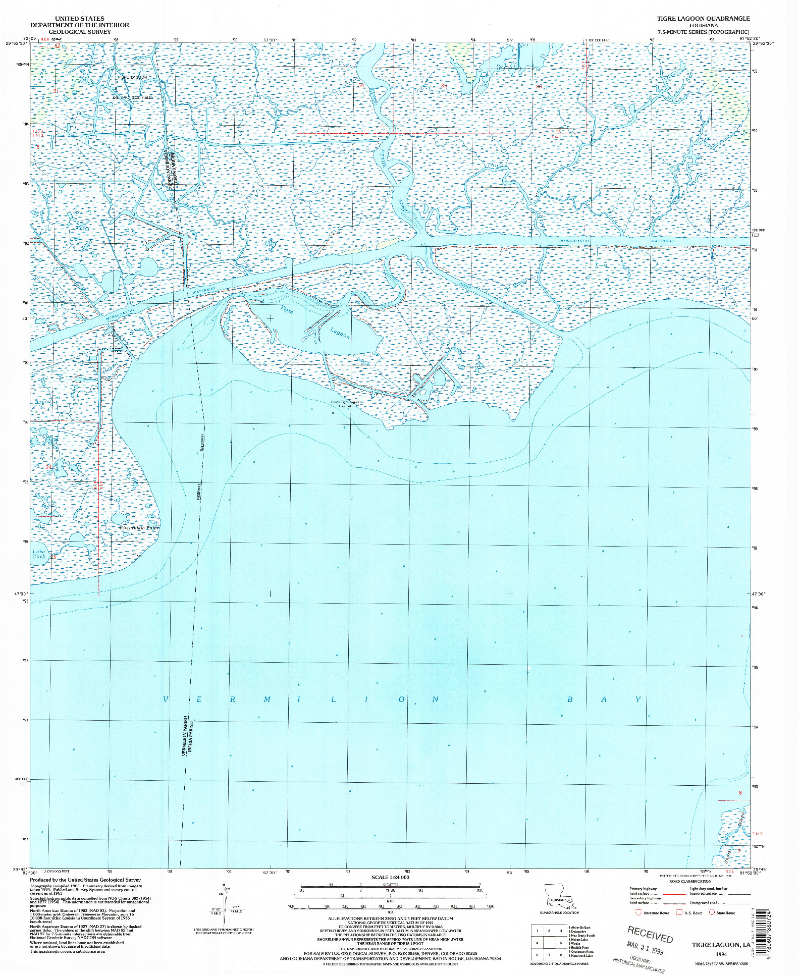 USGS 1:24000-SCALE QUADRANGLE FOR TIGRE LAGOON, LA 1994