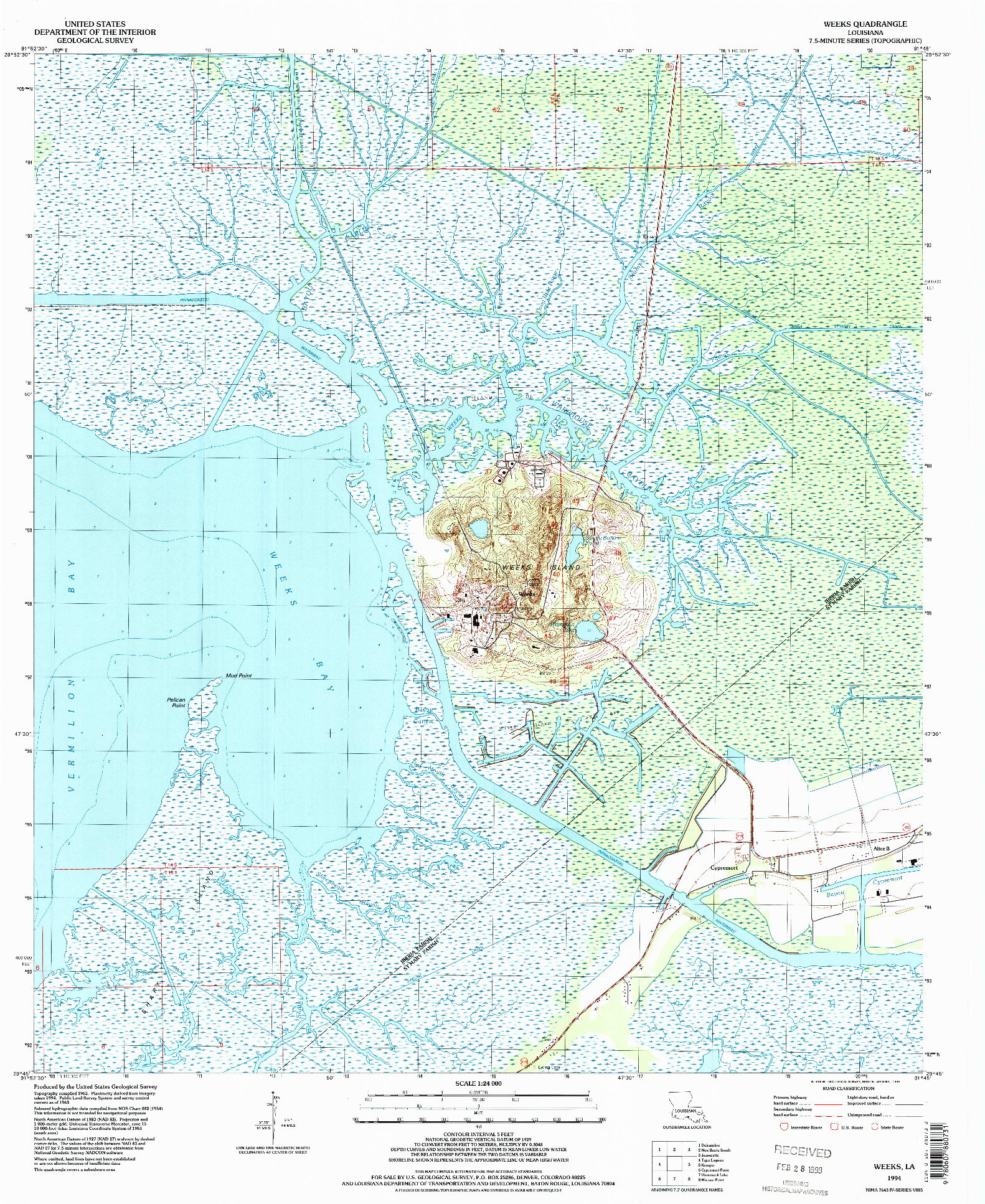 USGS 1:24000-SCALE QUADRANGLE FOR WEEKS, LA 1994