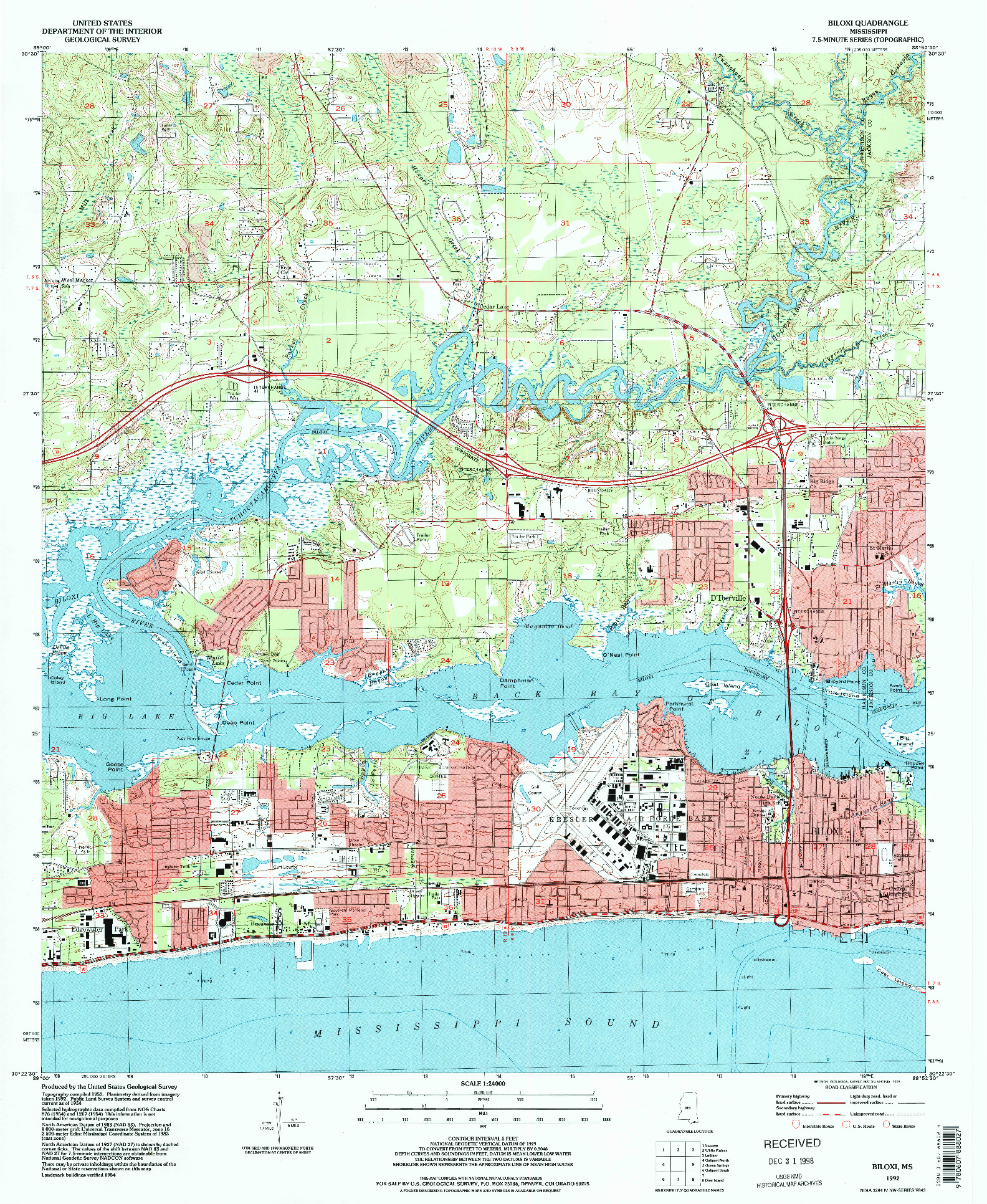 USGS 1:24000-SCALE QUADRANGLE FOR BILOXI, MS 1992