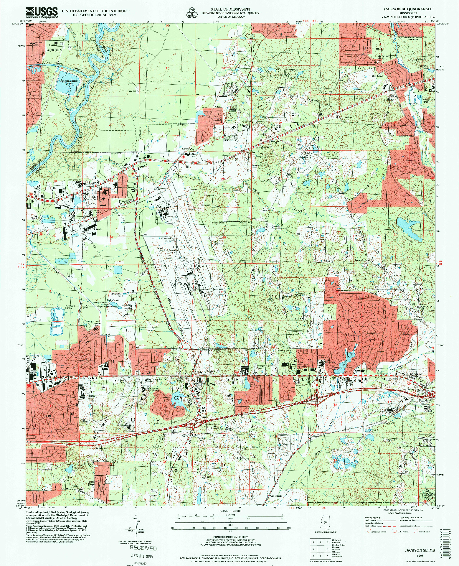 USGS 1:24000-SCALE QUADRANGLE FOR JACKSON SE, MS 1998