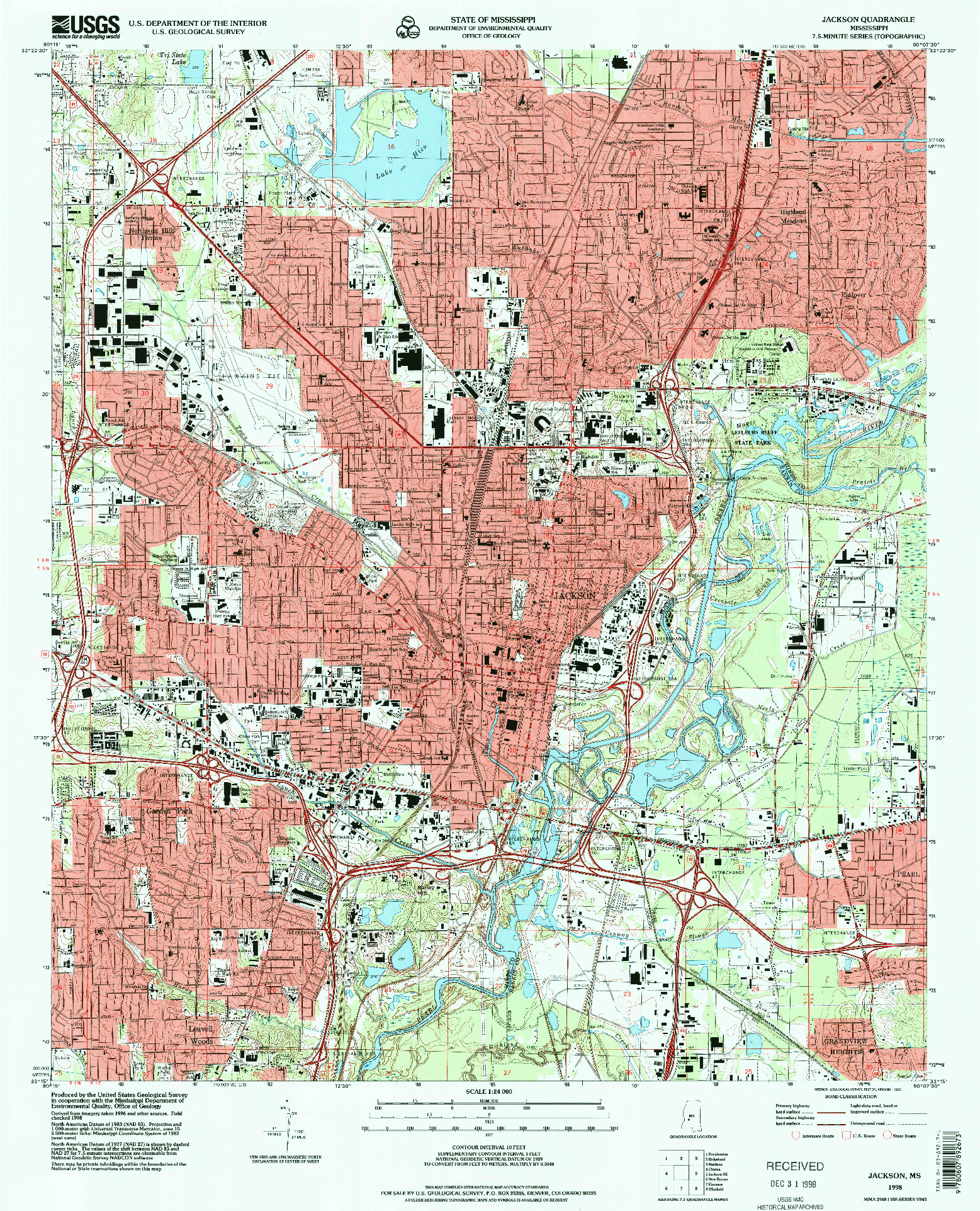 USGS 1:24000-SCALE QUADRANGLE FOR JACKSON, MS 1998