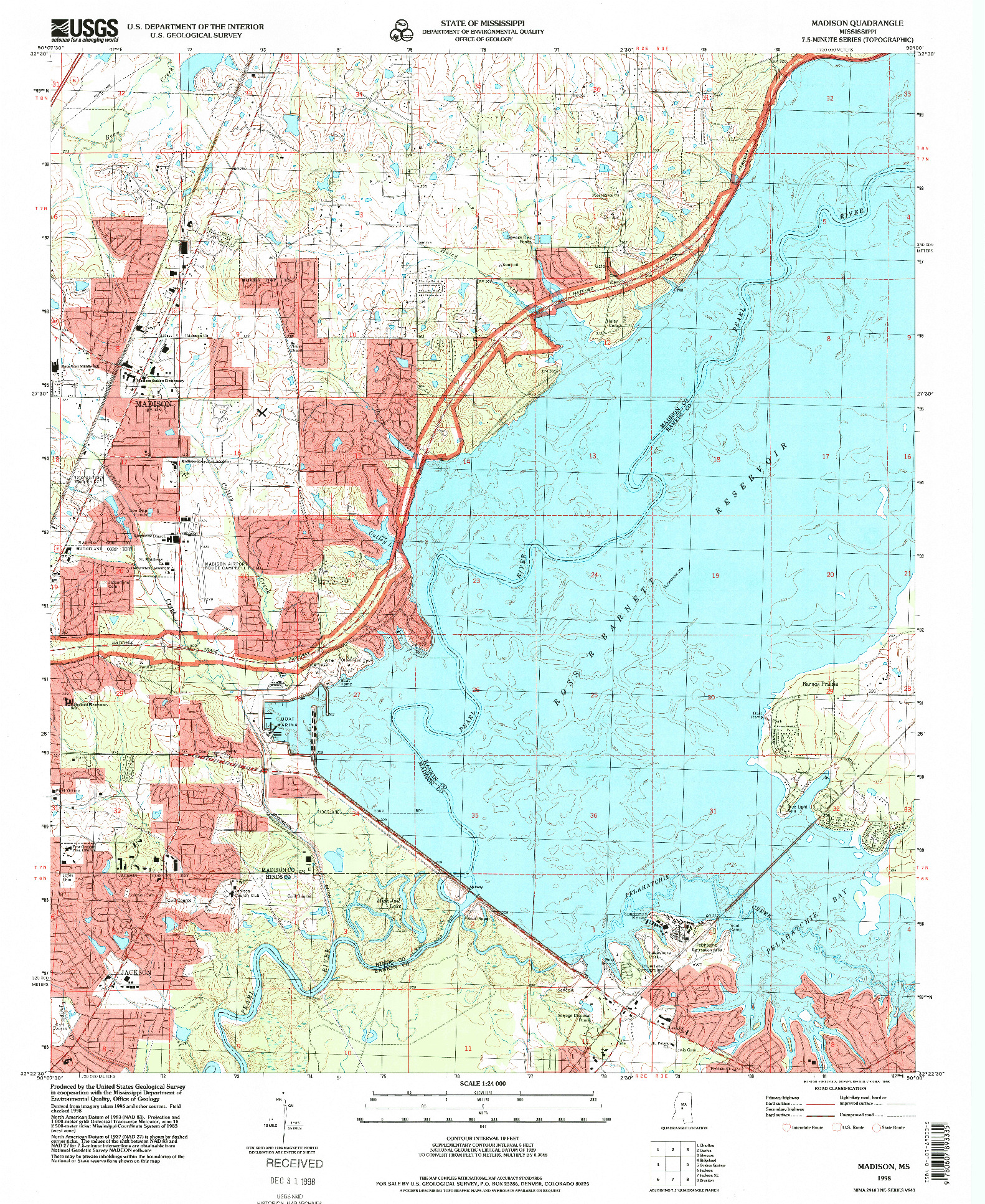 USGS 1:24000-SCALE QUADRANGLE FOR MADISON, MS 1998