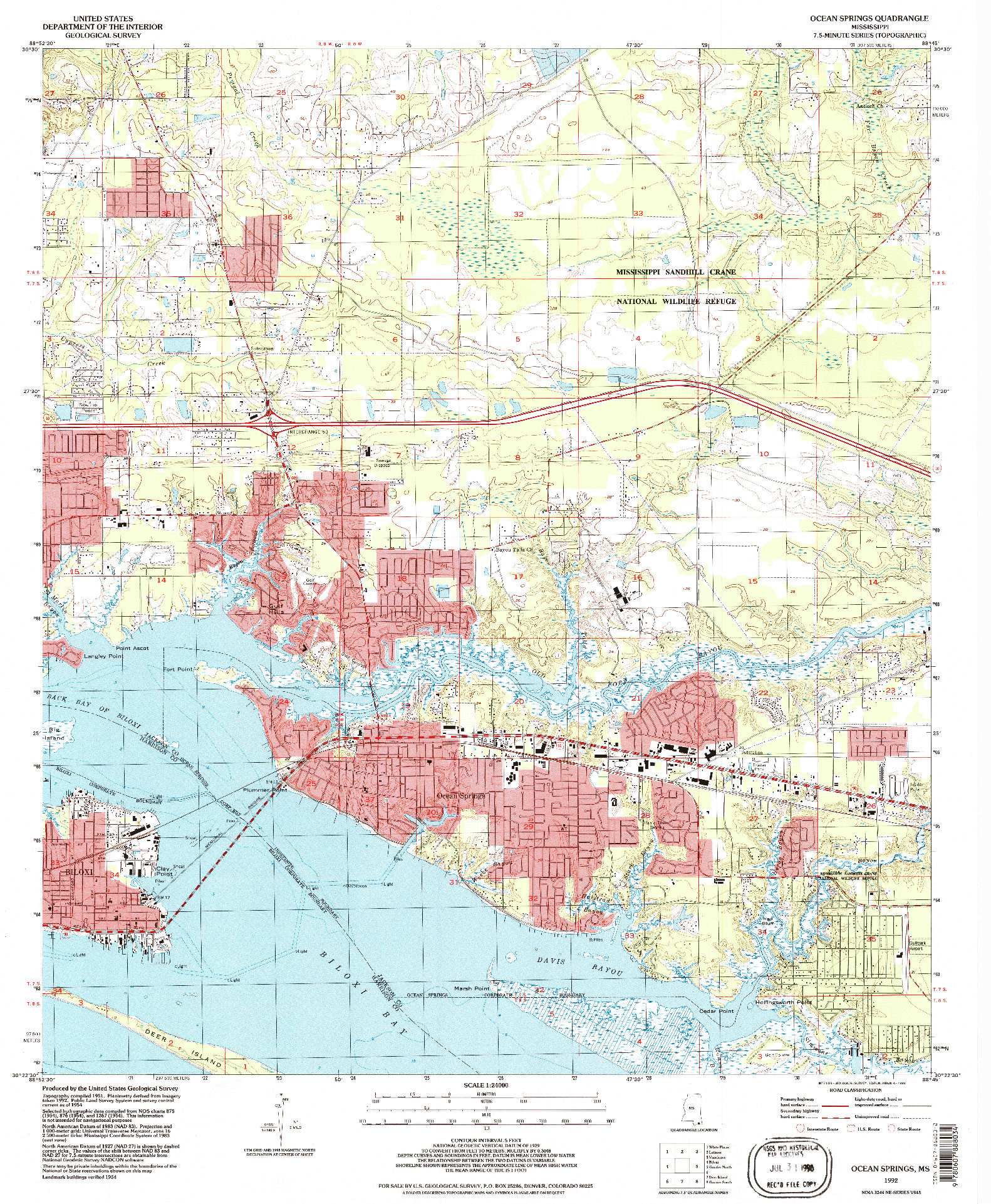 USGS 1:24000-SCALE QUADRANGLE FOR OCEAN SPRINGS, MS 1992