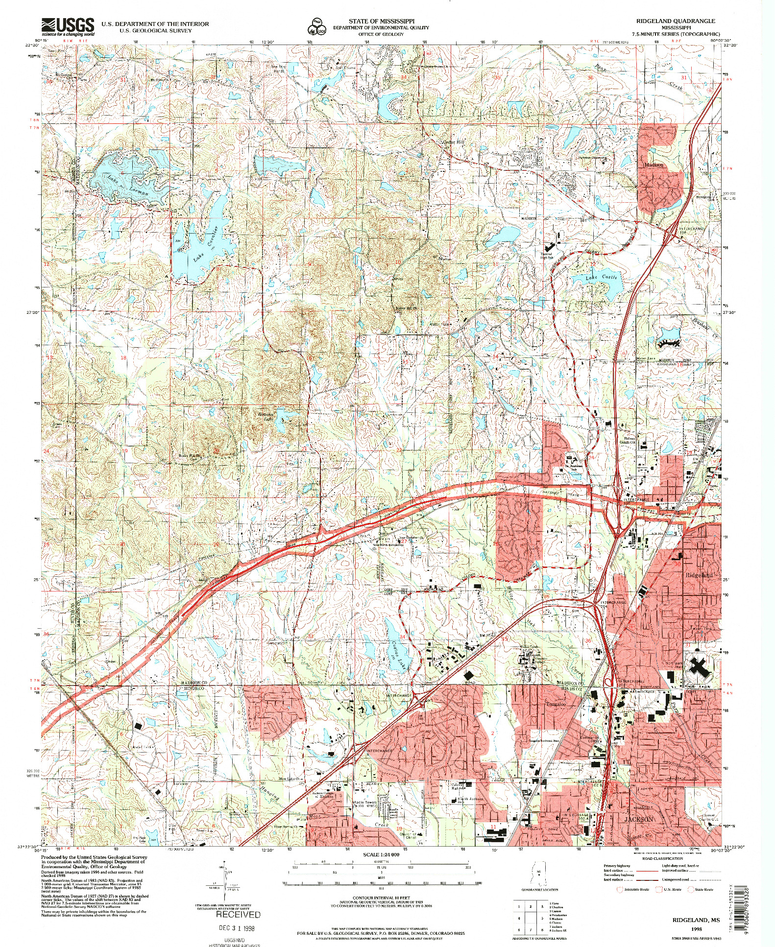 USGS 1:24000-SCALE QUADRANGLE FOR RIDGELAND, MS 1998