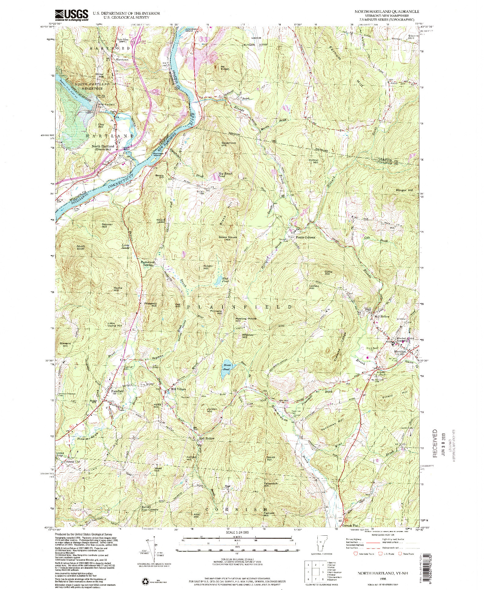 USGS 1:24000-SCALE QUADRANGLE FOR NORTH HARTLAND, VT 1998