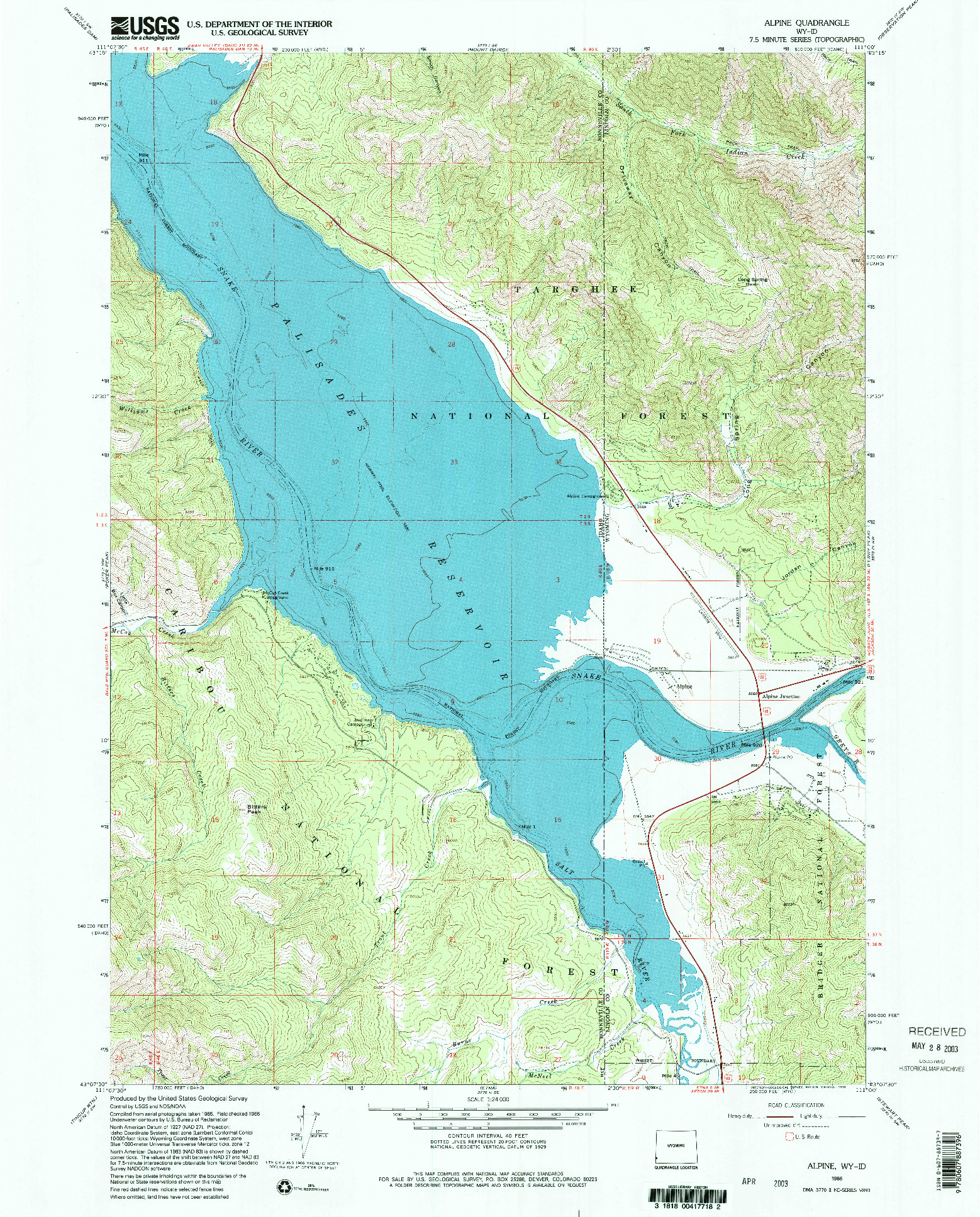 USGS 1:24000-SCALE QUADRANGLE FOR ALPINE, WY 1966