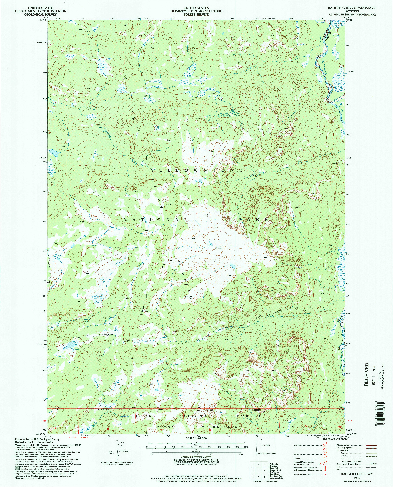 USGS 1:24000-SCALE QUADRANGLE FOR BADGER CREEK, WY 1996