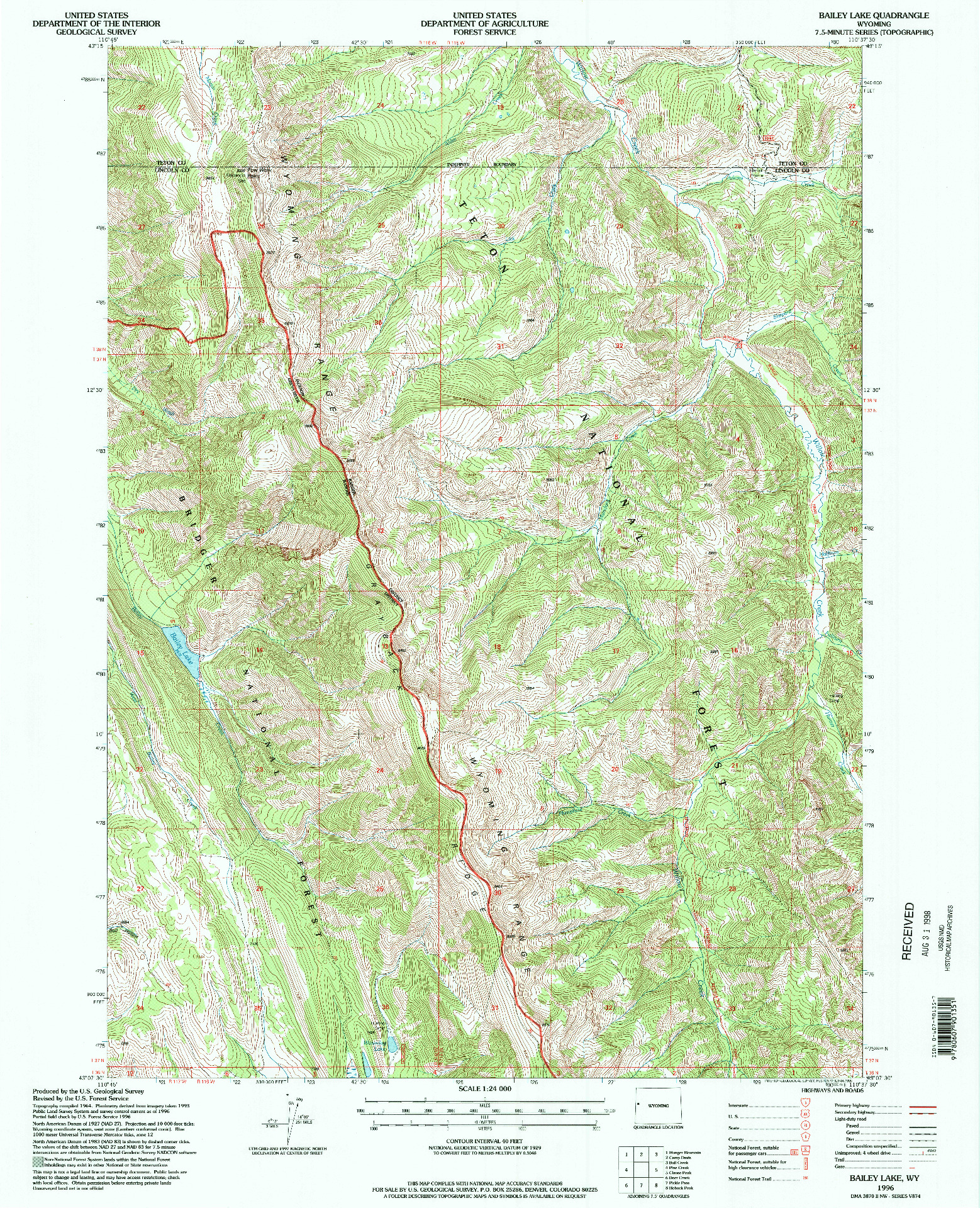 USGS 1:24000-SCALE QUADRANGLE FOR BAILEY LAKE, WY 1996