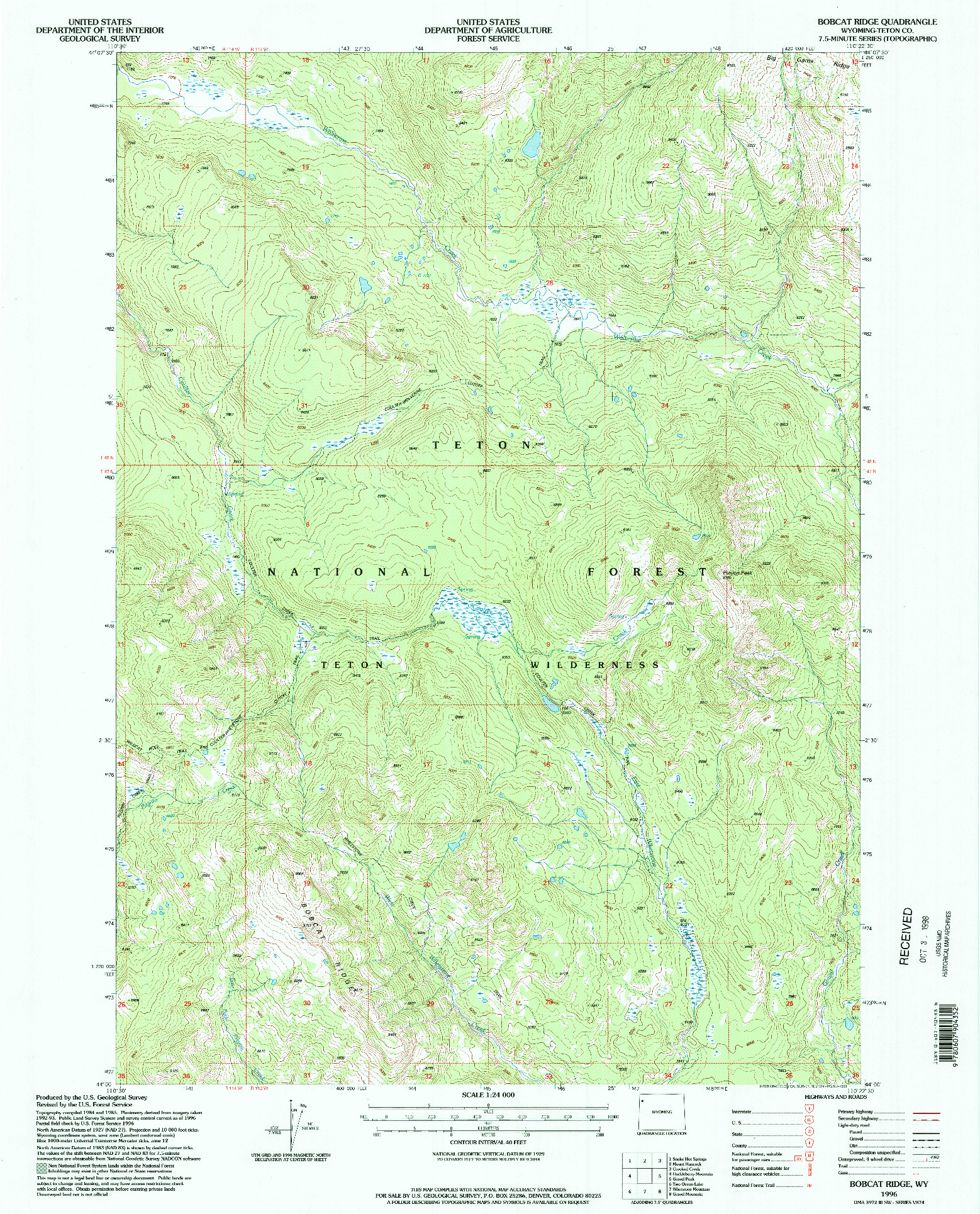 USGS 1:24000-SCALE QUADRANGLE FOR BOBCAT RIDGE, WY 1996