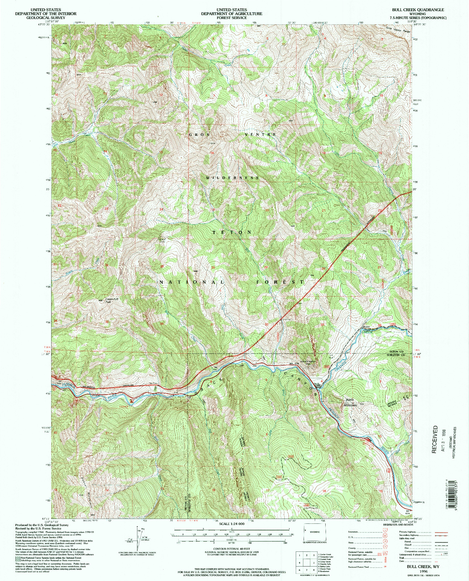 USGS 1:24000-SCALE QUADRANGLE FOR BULL CREEK, WY 1996