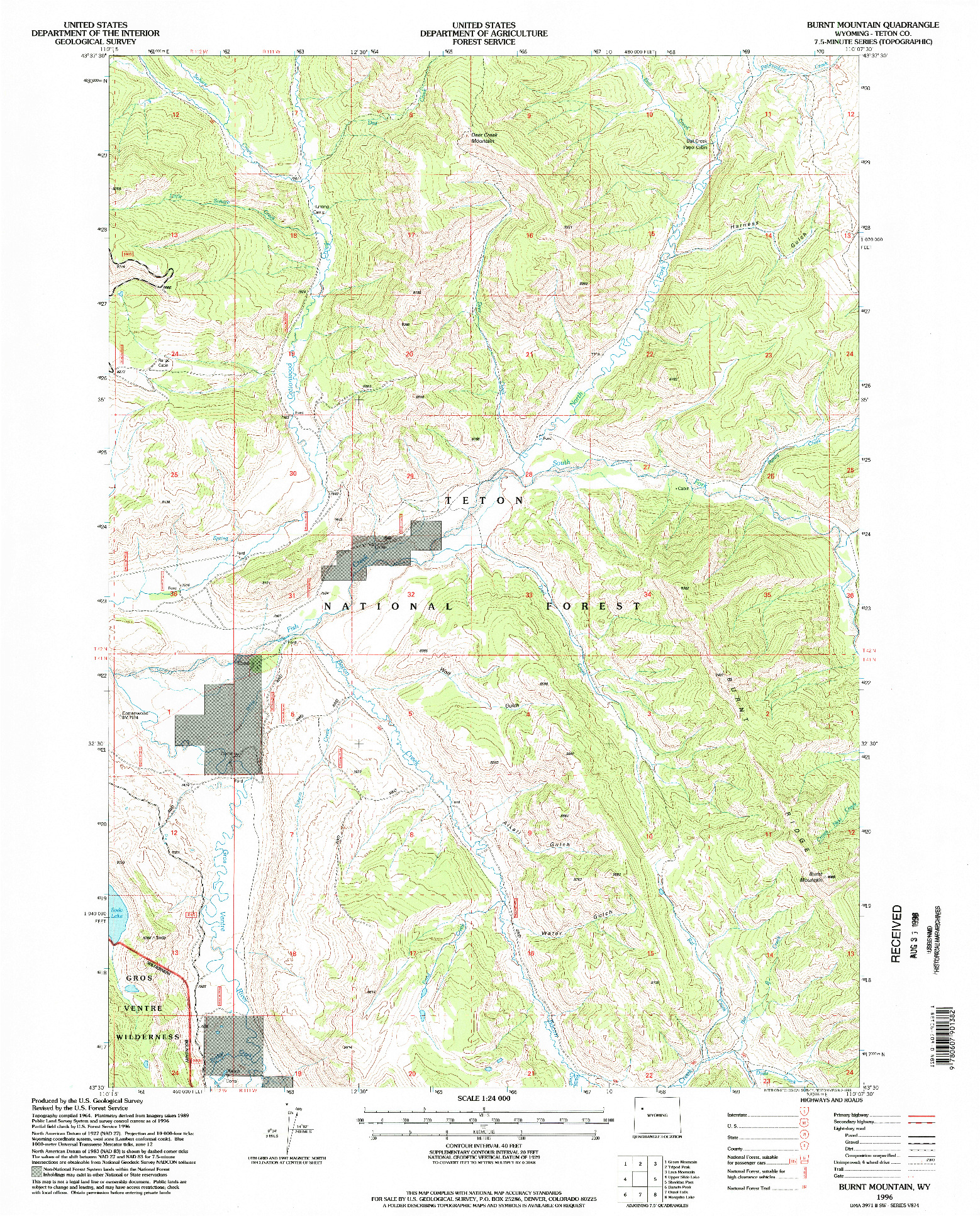 USGS 1:24000-SCALE QUADRANGLE FOR BURNT MOUNTAIN, WY 1996