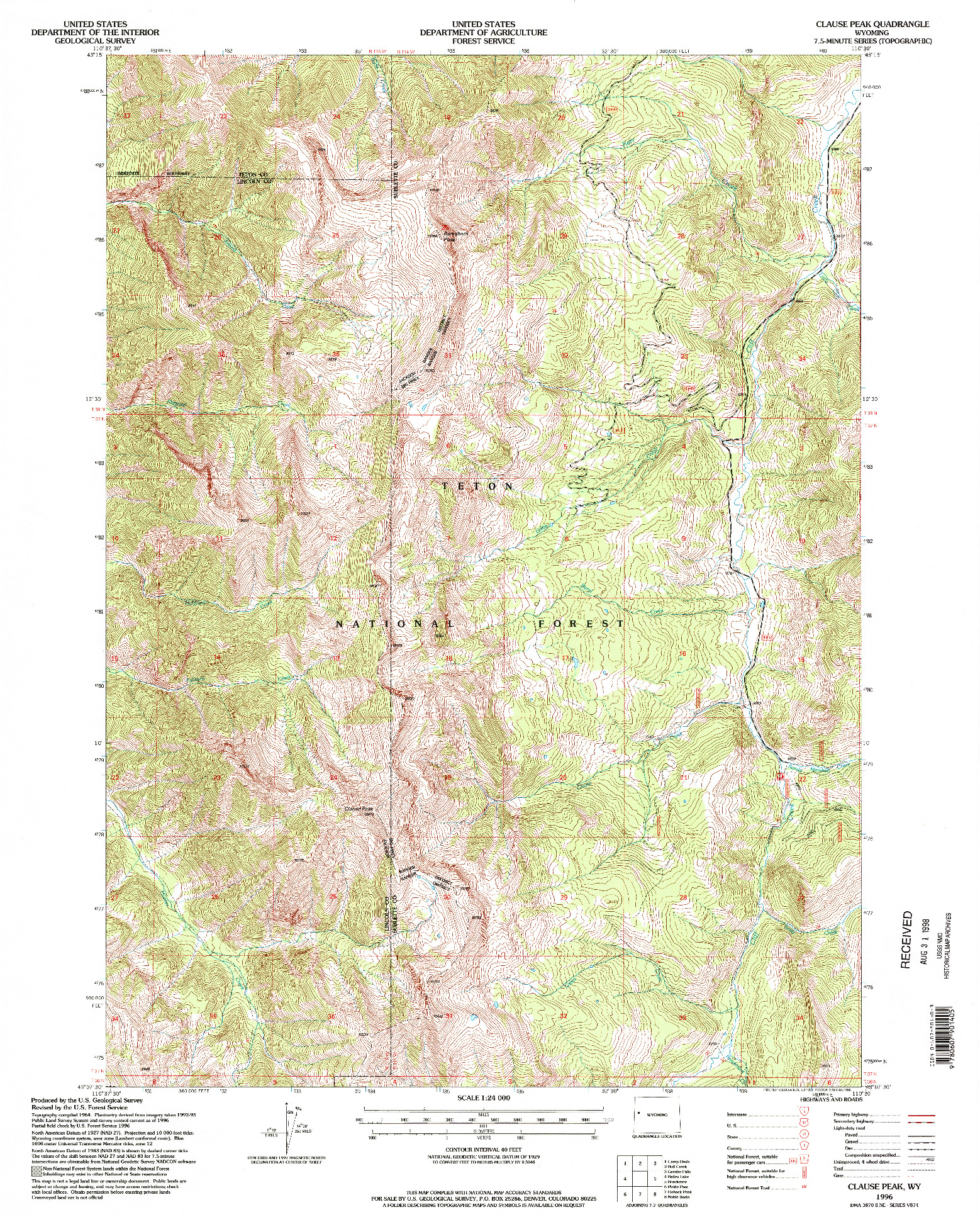 USGS 1:24000-SCALE QUADRANGLE FOR CLAUSE PEAK, WY 1996