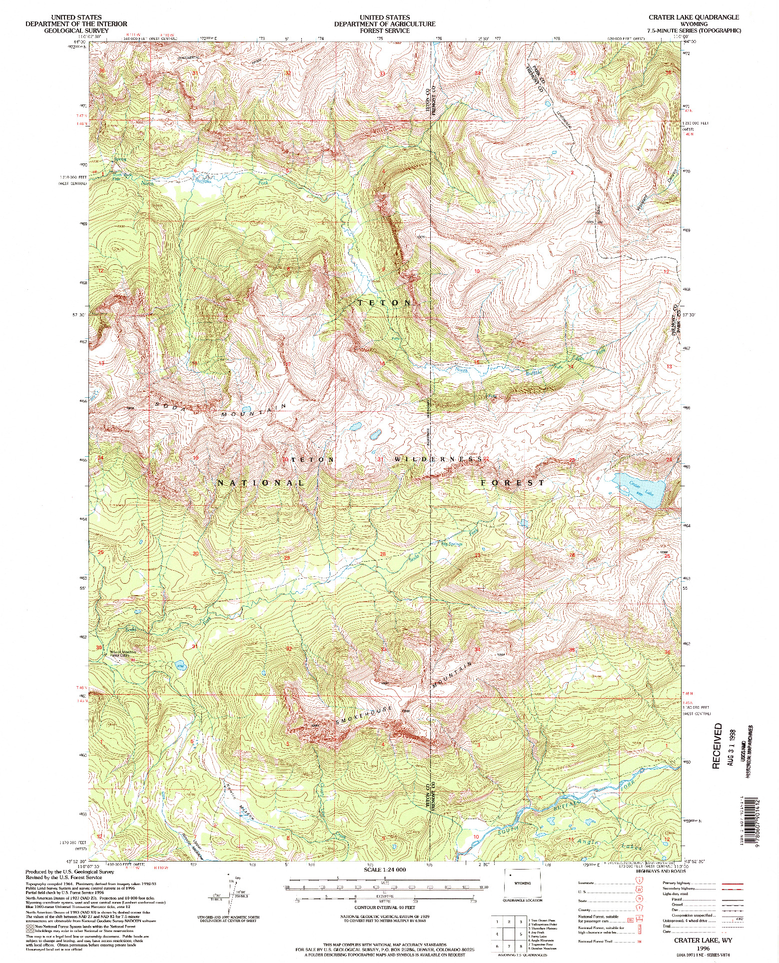 USGS 1:24000-SCALE QUADRANGLE FOR CRATER LAKE, WY 1996