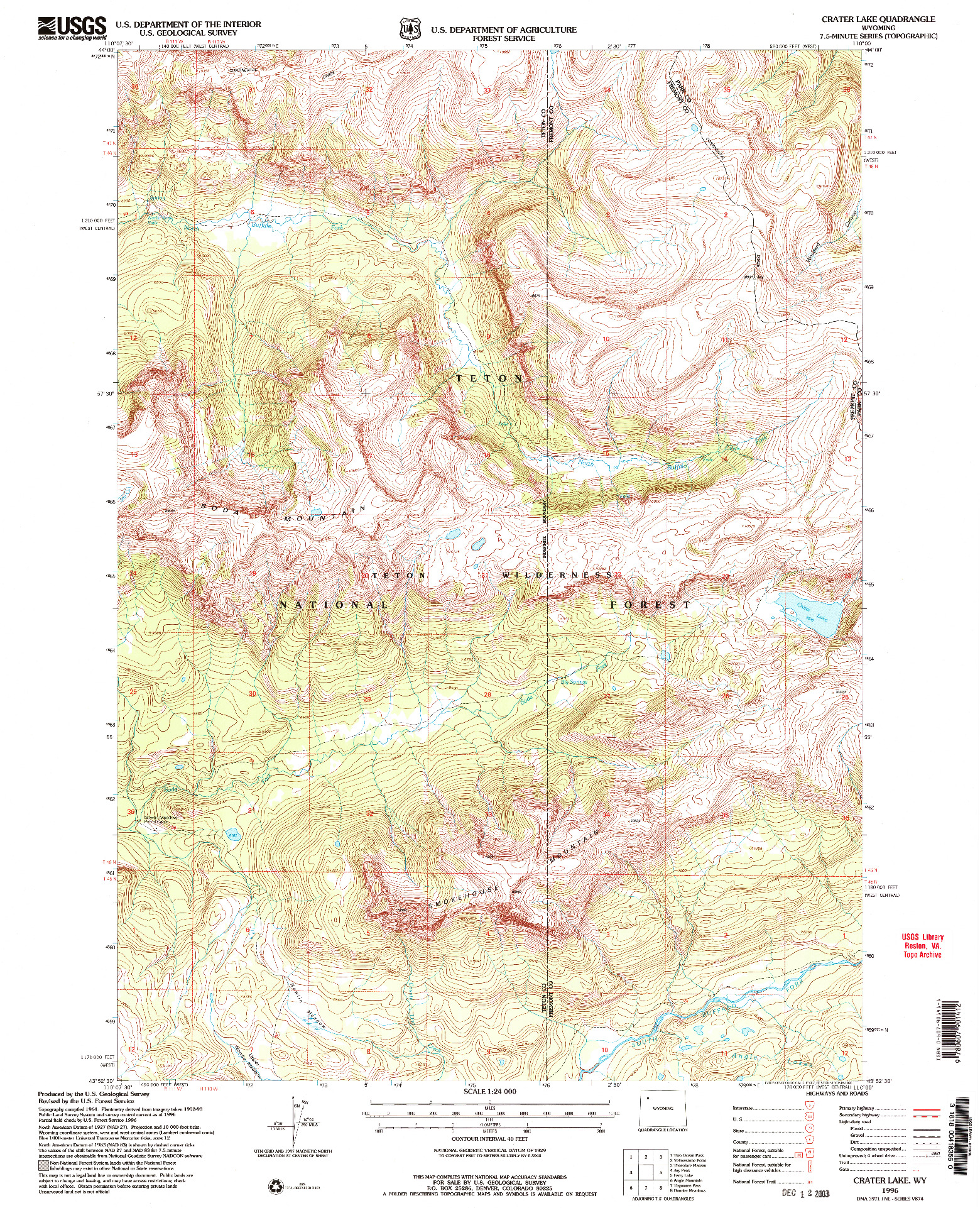 USGS 1:24000-SCALE QUADRANGLE FOR CRATER LAKE, WY 1996