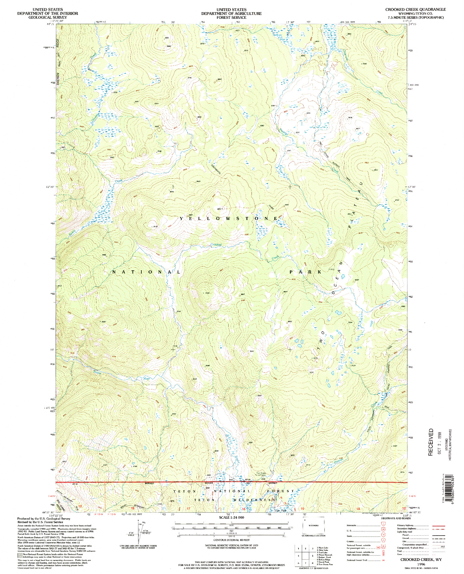 USGS 1:24000-SCALE QUADRANGLE FOR CROOKED CREEK, WY 1996