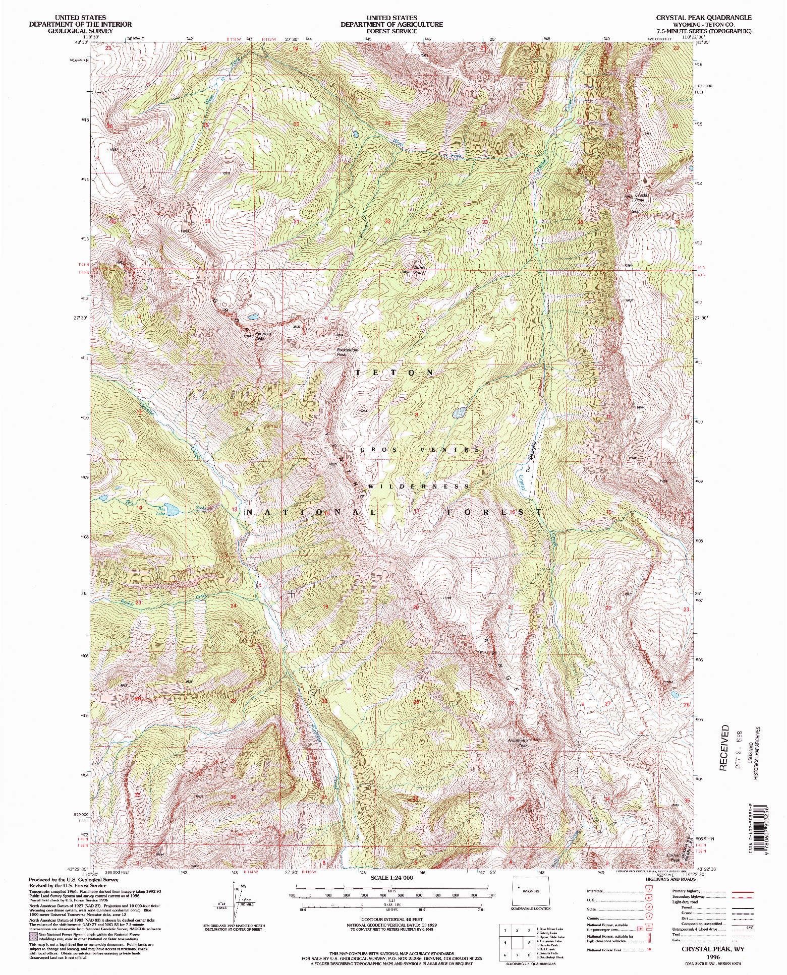 USGS 1:24000-SCALE QUADRANGLE FOR CRYSTAL PEAK, WY 1996