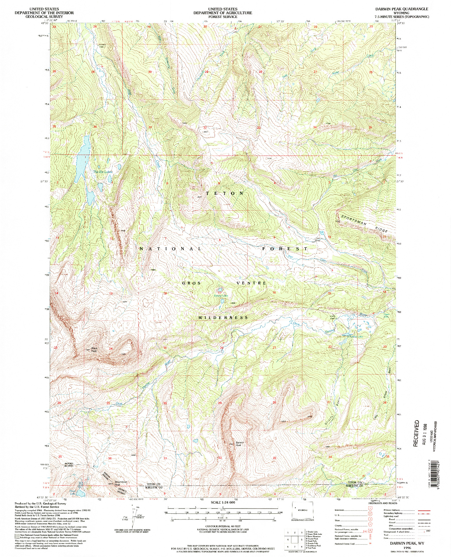 USGS 1:24000-SCALE QUADRANGLE FOR DARWIN PEAK, WY 1996