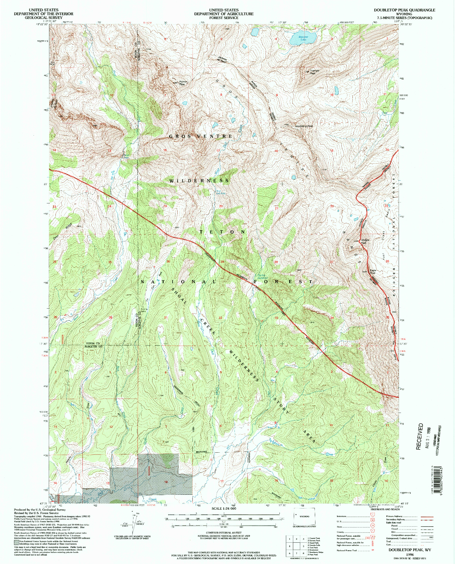 USGS 1:24000-SCALE QUADRANGLE FOR DOUBLETOP PEAK, WY 1996
