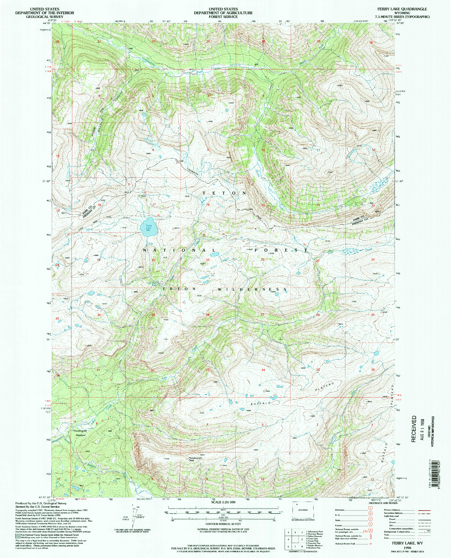 USGS 1:24000-SCALE QUADRANGLE FOR FERRY LAKE, WY 1996