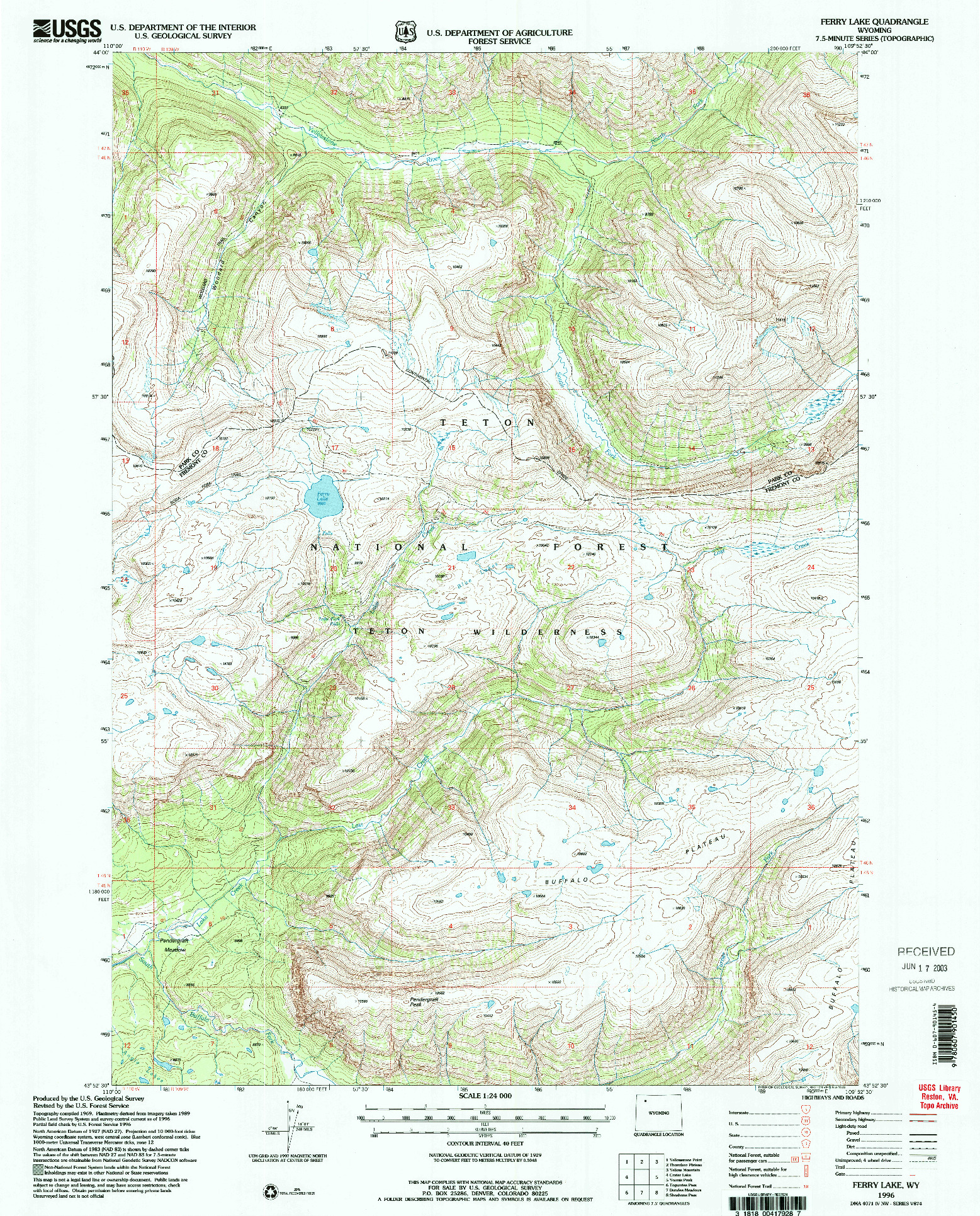 USGS 1:24000-SCALE QUADRANGLE FOR FERRY LAKE, WY 1996