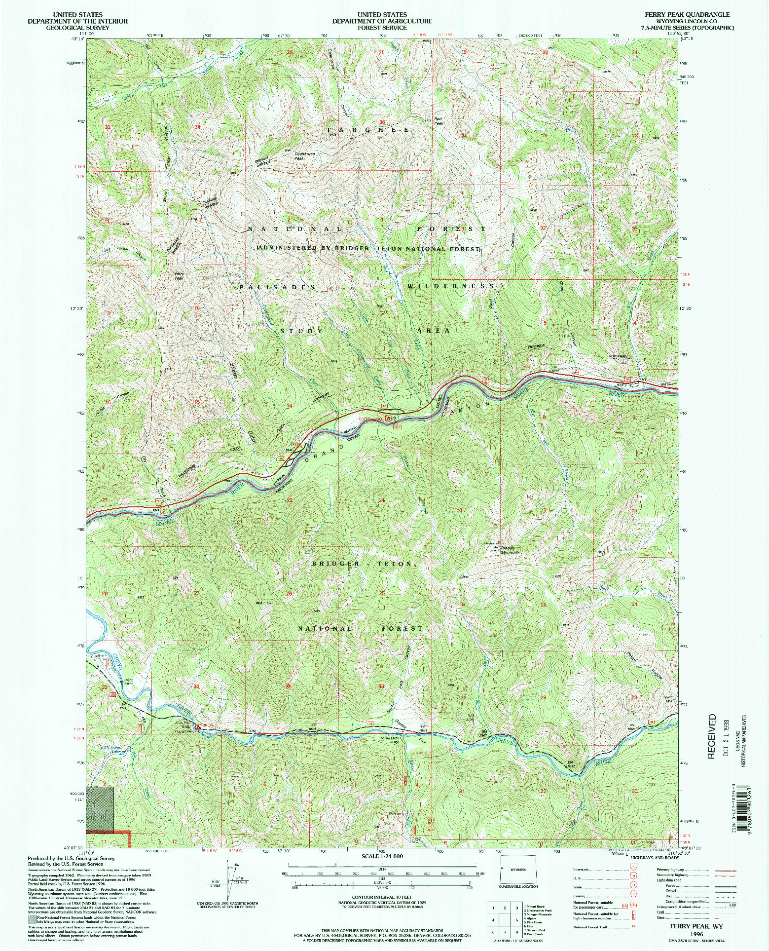 USGS 1:24000-SCALE QUADRANGLE FOR FERRY PEAK, WY 1996