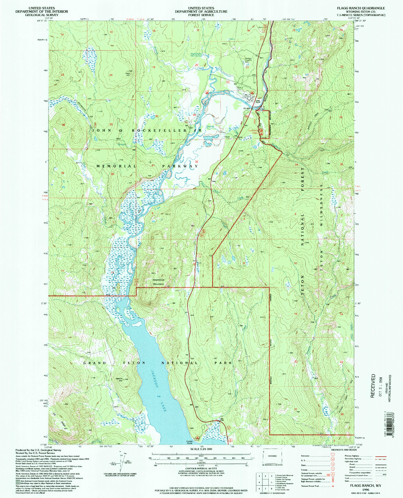USGS 1:24000-SCALE QUADRANGLE FOR FLAGG RANCH, WY 1996