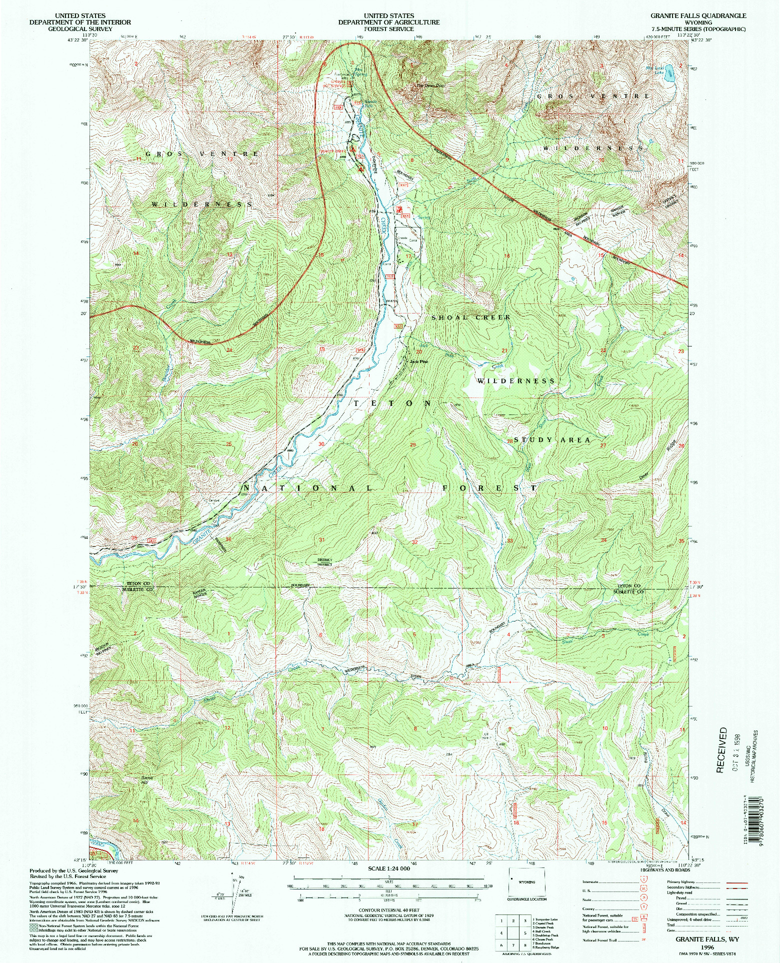 USGS 1:24000-SCALE QUADRANGLE FOR GRANITE FALLS, WY 1996