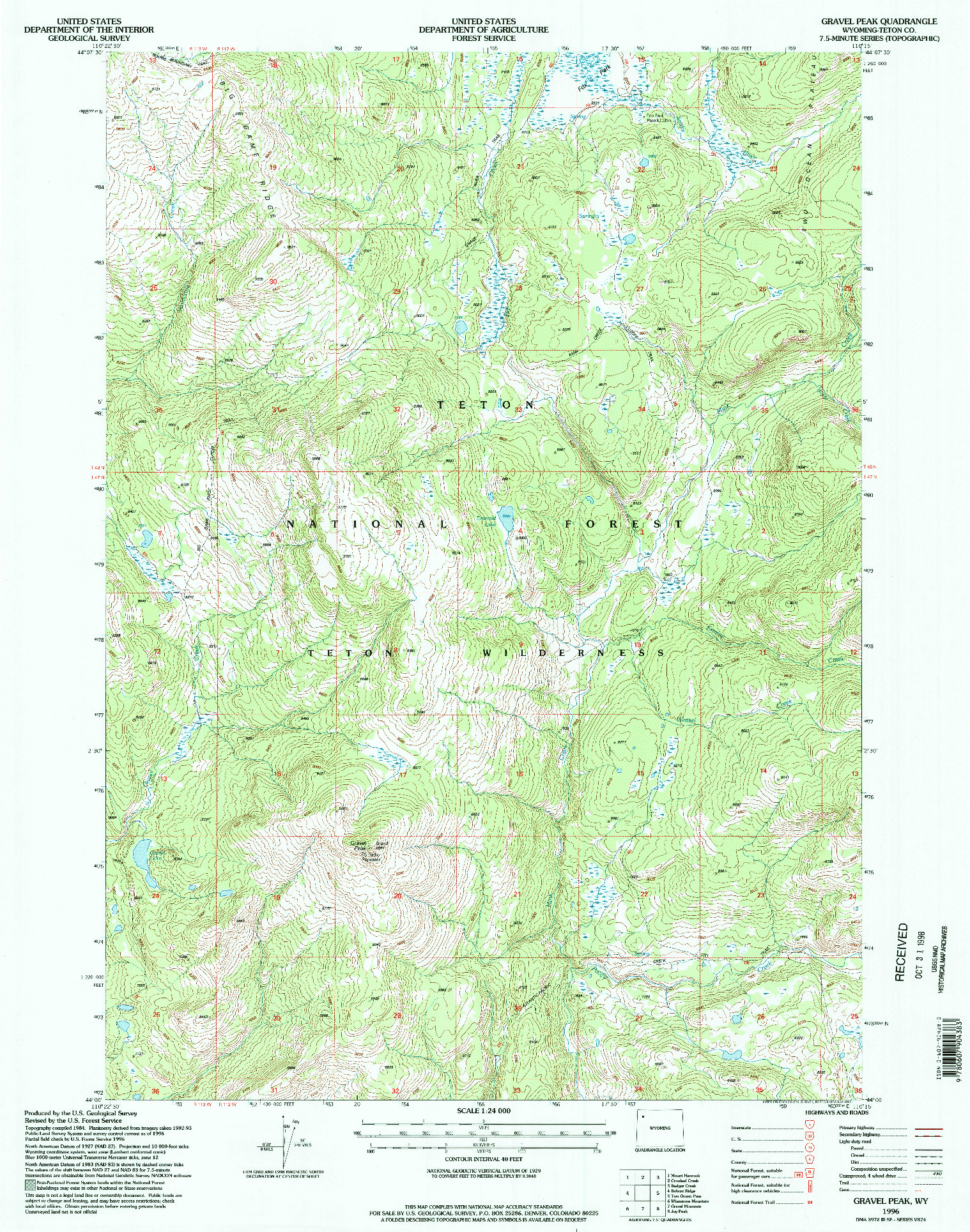 USGS 1:24000-SCALE QUADRANGLE FOR GRAVEL PEAK, WY 1996