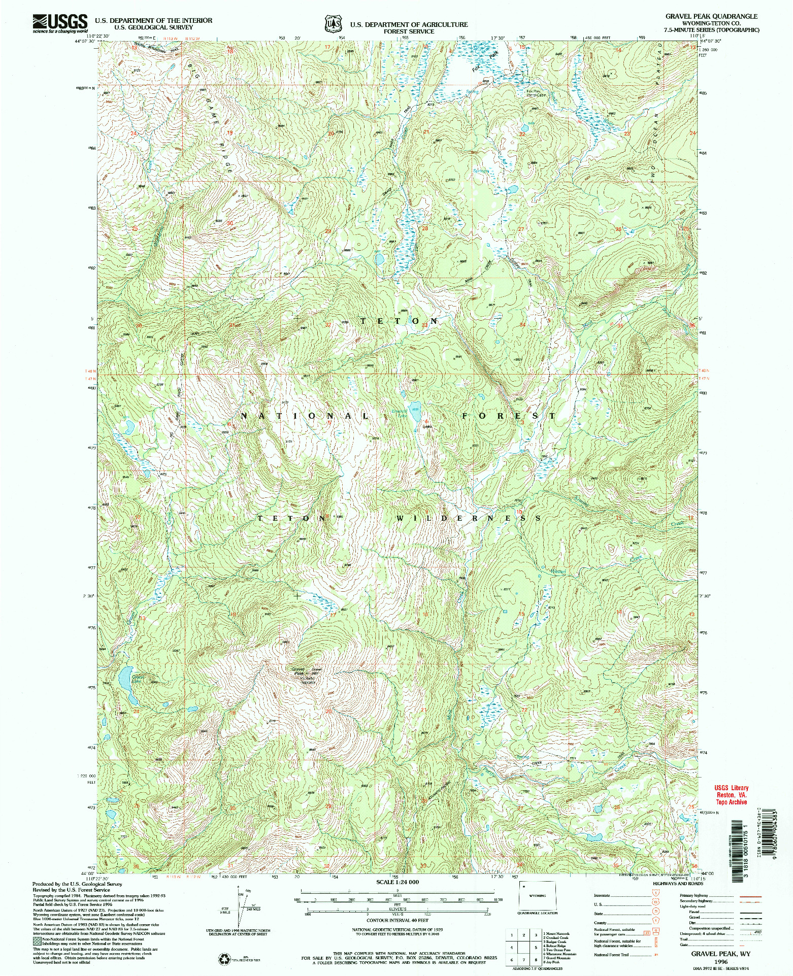USGS 1:24000-SCALE QUADRANGLE FOR GRAVEL PEAK, WY 1996