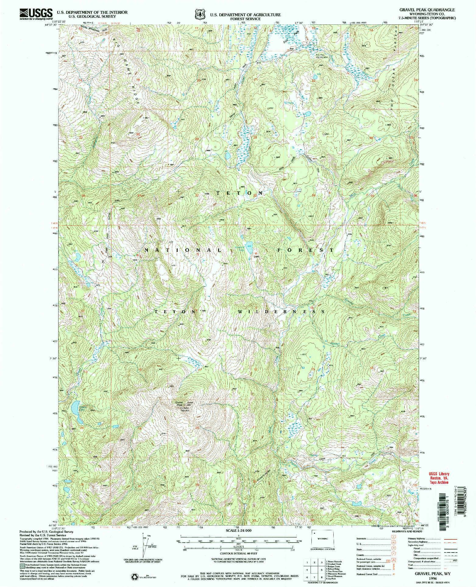 USGS 1:24000-SCALE QUADRANGLE FOR GRAVEL PEAK, WY 1996